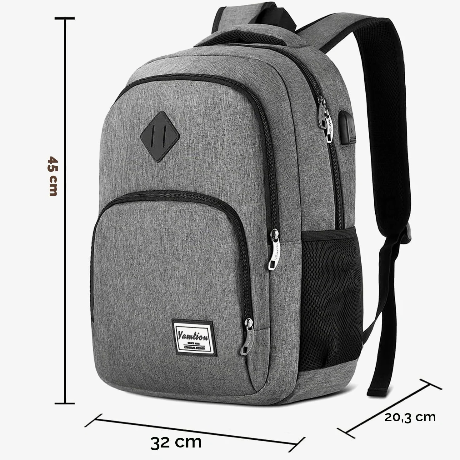 YAMTION - Zaino per uomo e donna, zaino per la scuola, per adolescenti, per laptop da 15,6 pollici (39,5 cm), zaino per computer portatile, con porta di ricarica USB, per lavoro, studio, viaggi
