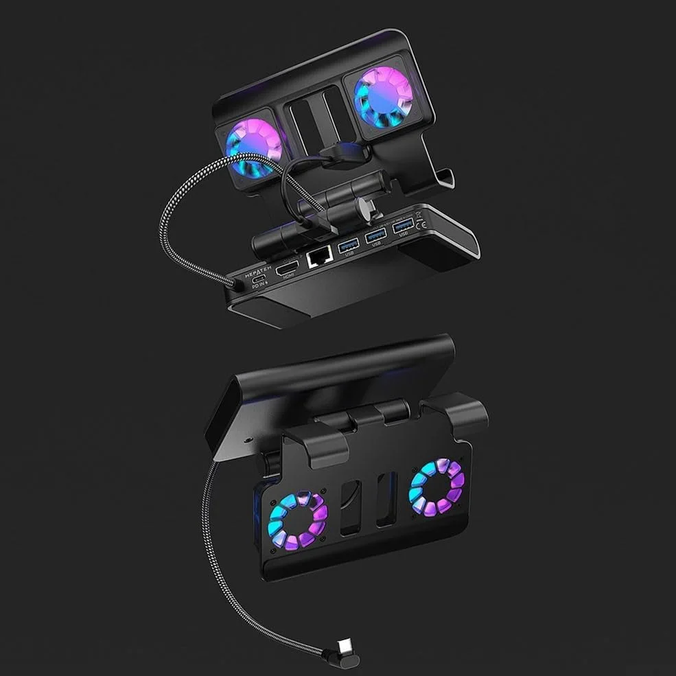 Docking station portatile con doppie ventole di raffreddamento 4K@144Hz per Steam Deck per legion Go -X 100W PD USB-C Hub Nero (nero)