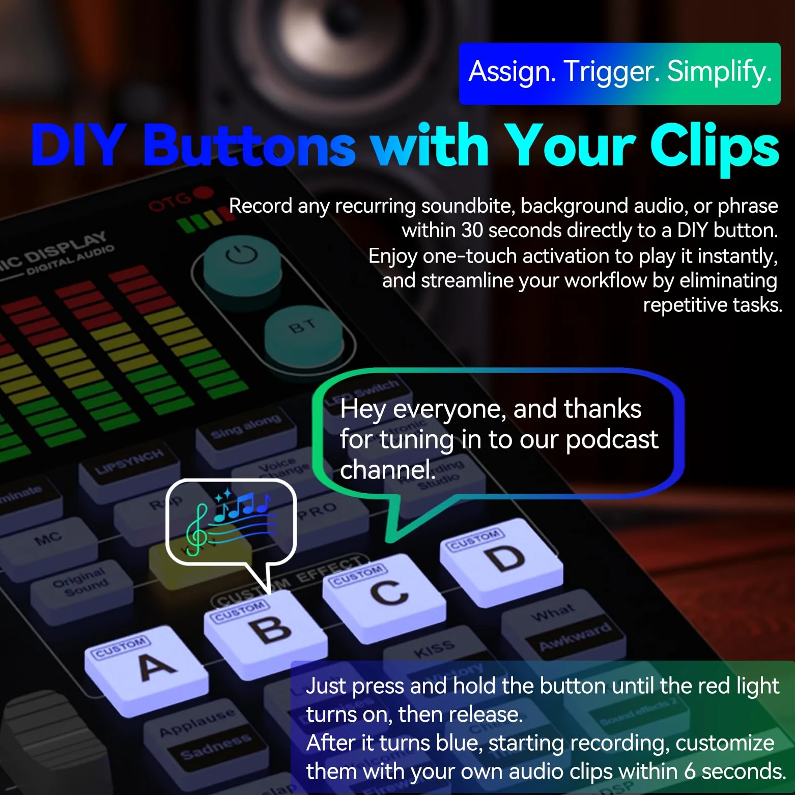 Scheda audio, mixer audio DJ con DSP, ingresso XLR, batteria integrata, scheda effetti sonori per live streaming, podcasting