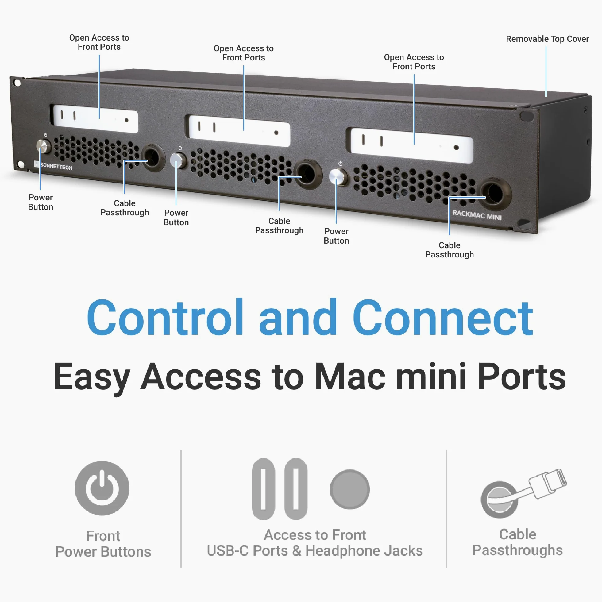 Sonnet RackMac Mini (2024+)-Alloggiamento per montaggio su rack 2Upara 1, 2 o 3 Computer Mac Mini, soluzione Montaggio rack Pro da 19 pollici