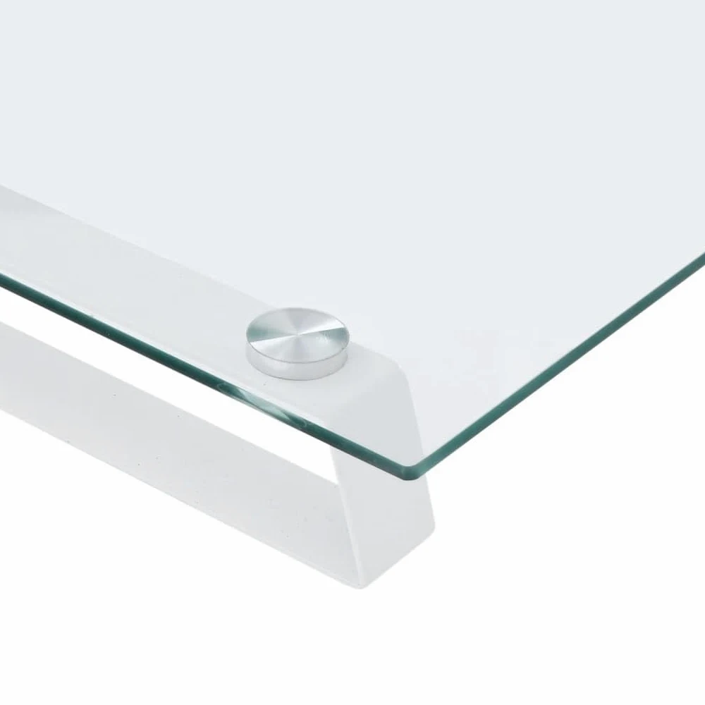 Mangloder Supporto Monitor Bianco 60x20x8cm in Vetro Temperato e Metallo, Supporto Schermo Ergonomico con Spazio per Scrivania, Postazione di Lavoro, Home Office, Accessori da Ufficio e Gestione Cavi