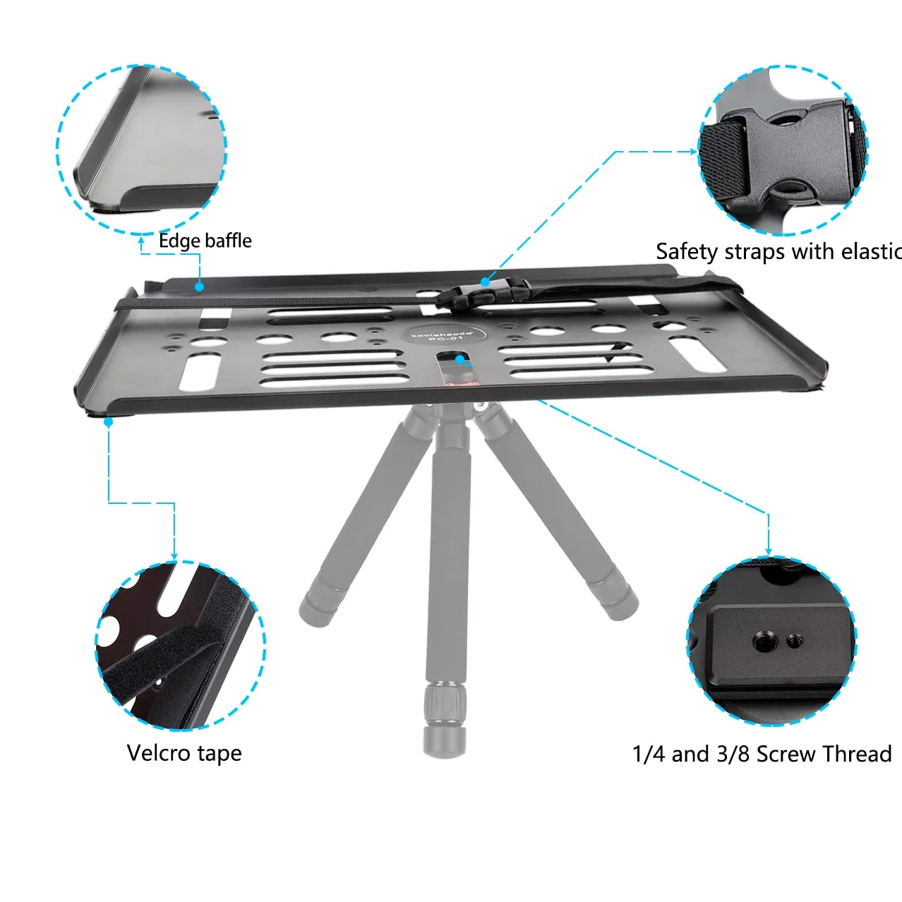 koolehaoda Vassoio per Supporto Laptop Notebook Proiettore,con Vite da 1/4 '' a 3/8 '' e Compatibile con Arca Swiss Ball Head Treppiede, Massima Capacità di Carico 10 kg