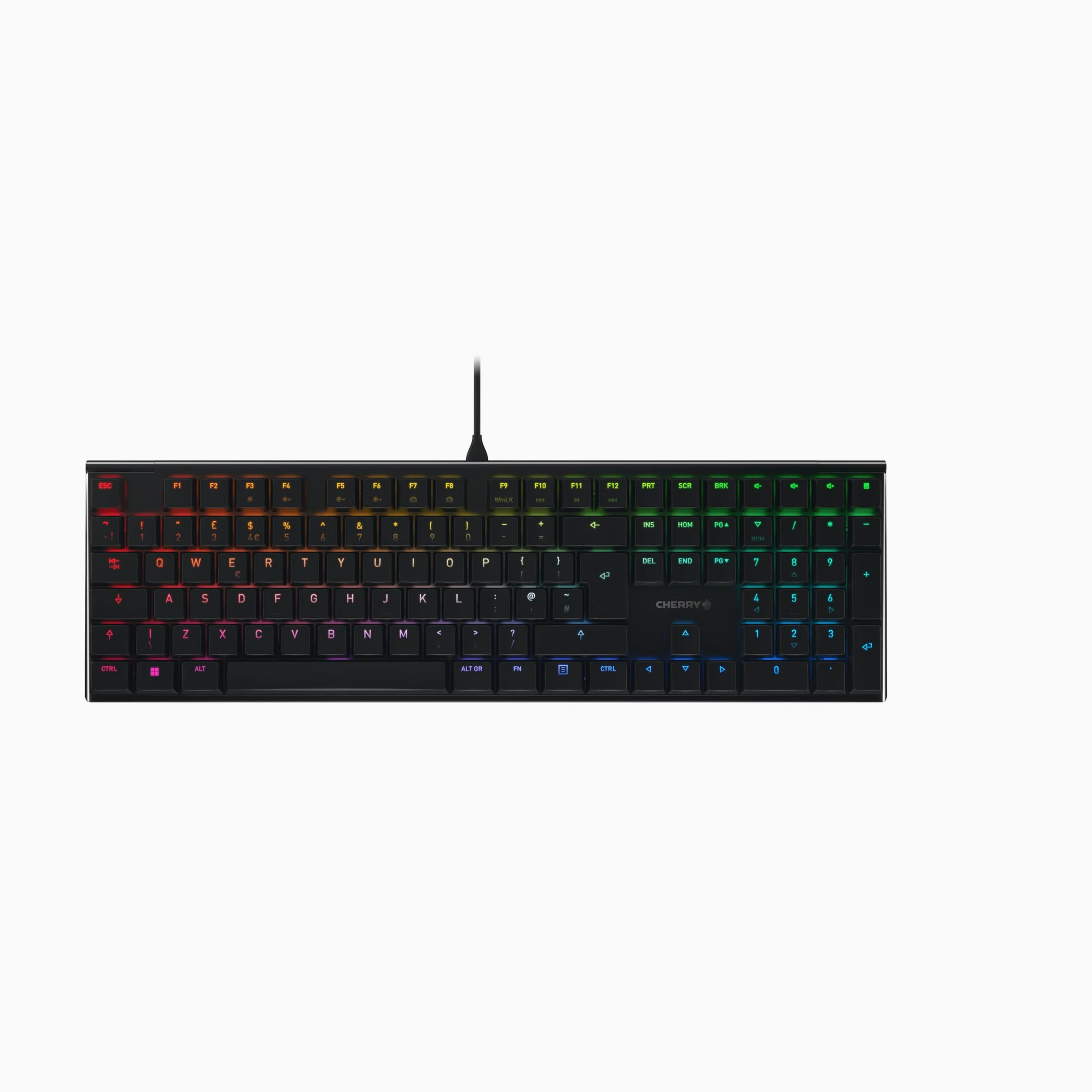 CHERRY MX 10.0N RGB, Tastiera Gaming Meccanica Piatta, Layout per il Regno Unito (QWERTY), Con Filo, Interruttori Originali MX LOW PROFILE RGB SPEED, Nero