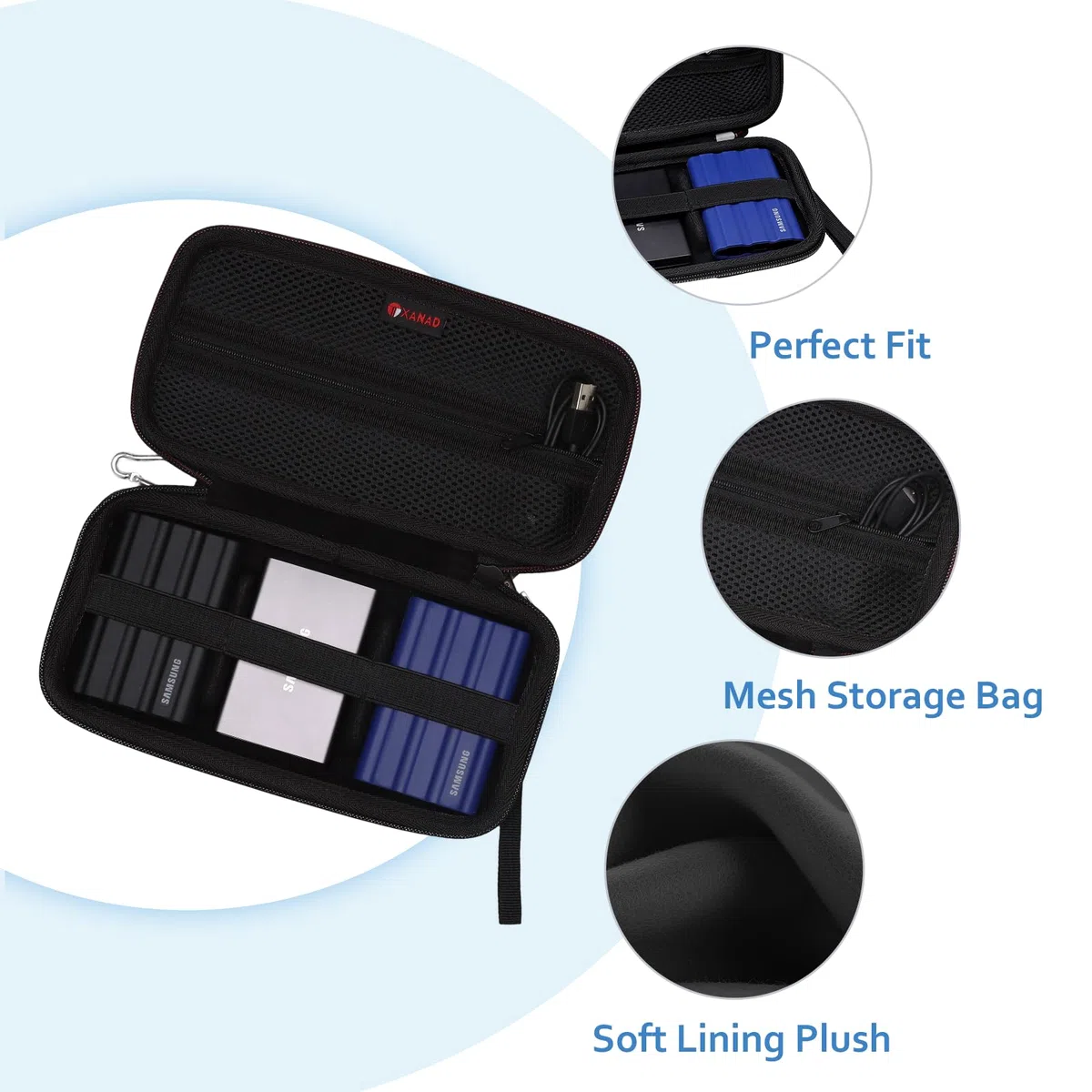 XANAD Custodia per Samsung T7/Shield/T9/ Netac ZX20 / Crucial X9/X10 Pro/Toshiba 512GB 1TB 2TB 4TB External SSD Nero