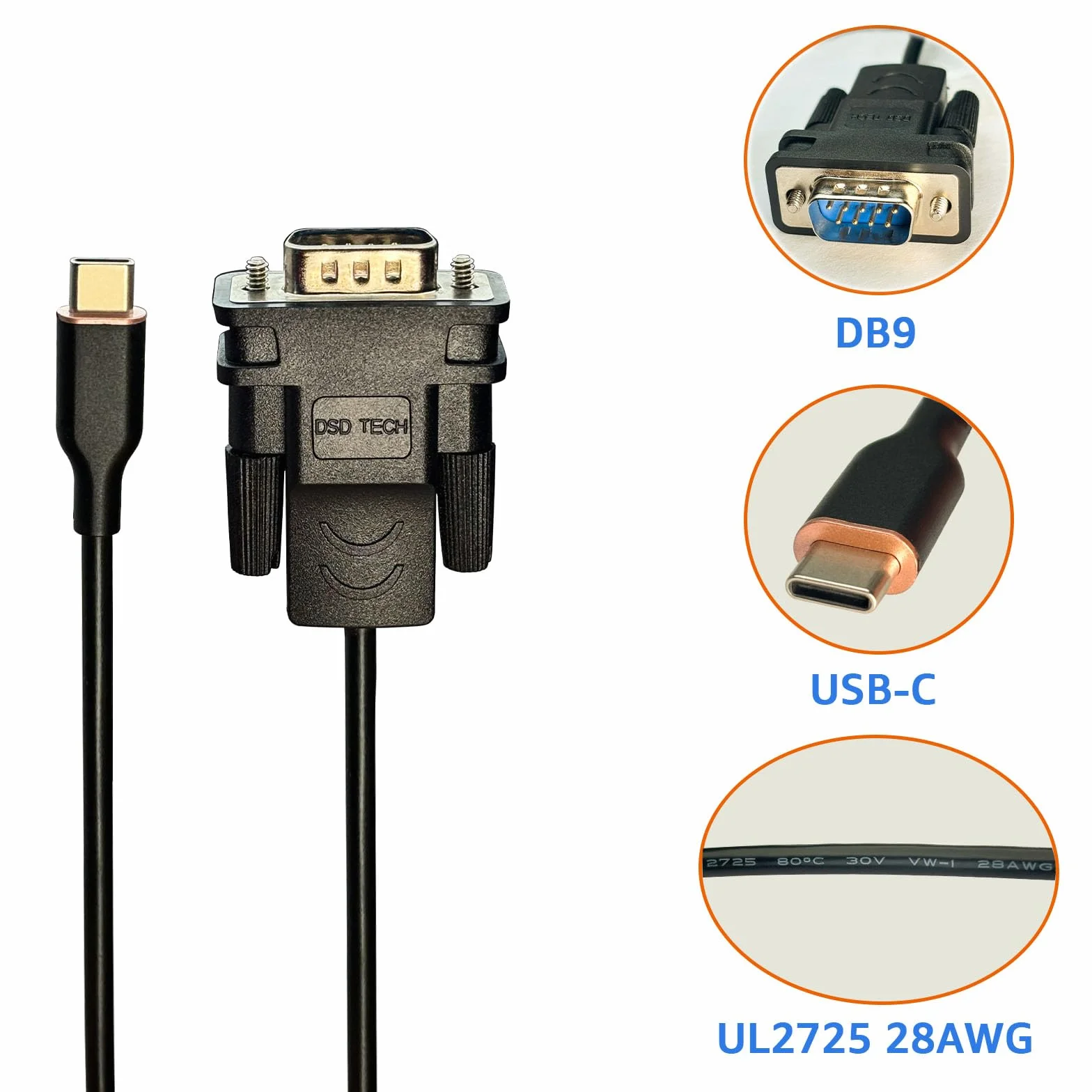 DSD TECH SH-RS232M Cavo seriale da USB-C a RS232 DB9 con chip FTDI per Windows Linux Mac