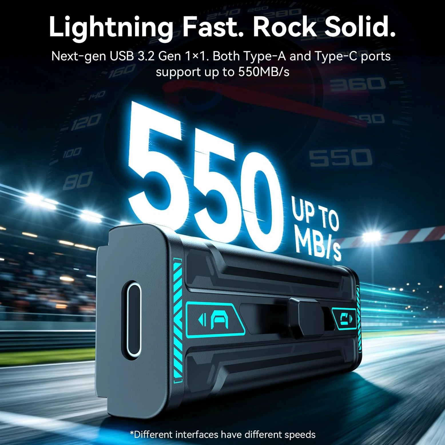 Fikwot WU350 SSD Portatile 256GB, Unità ad Alte Prestazioni fino a 550 MB/s, Doppio Connettore USB 3.2 Gen 1 e USB-C, Compatibile con iPhone, Android, Mac e PC
