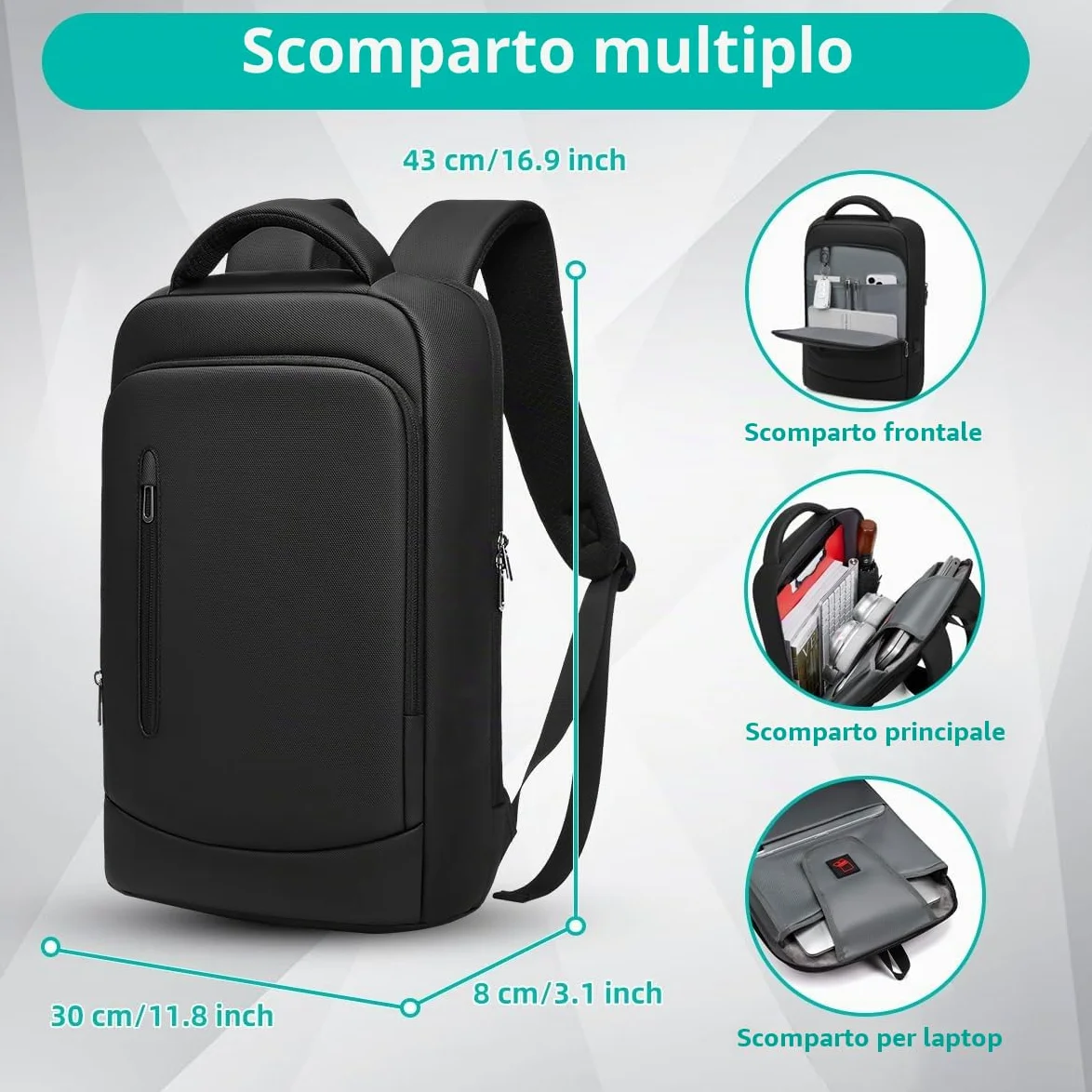 Zaino Porta PC Uomo per 15.6 Pollici Zaino Lavoro Impermeabile Zaino da Viaggio Antifurto per Uffico Università Scuola Viaggio Business-Nero