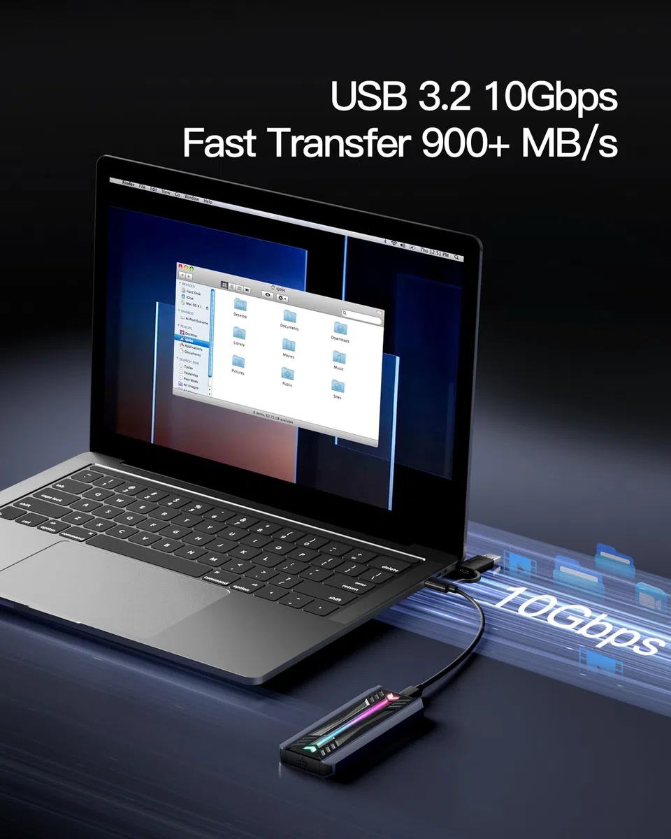 Inateck RGB Custodia SSD M.2 NVMe SATA, USB 3.2 Gen 2 (10 Gbps) Custodia con Supporto UASP Trim per SSD NVME/SATA 2242/2260/2280 (Chiave M/M&B), Installazione Senza Attrezzi (Fino a 4 TB), FE2024
