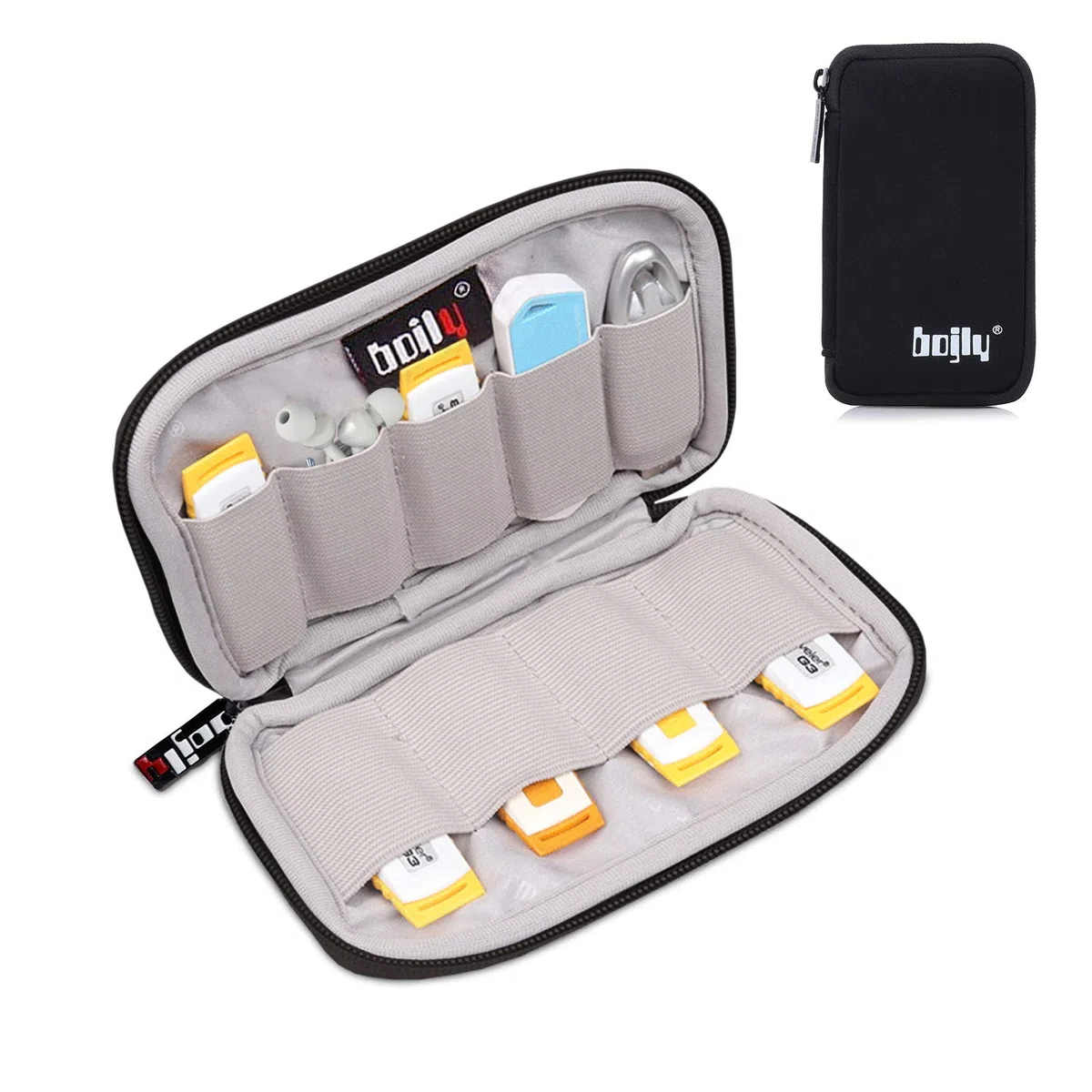 Borsa portaoggetti per schede di memoria, borsa per accessori elettronica in nylon impermeabile imbottita custodia di protezione con 9 capacità per USB chiave, cavo per auricolari e disco rigido