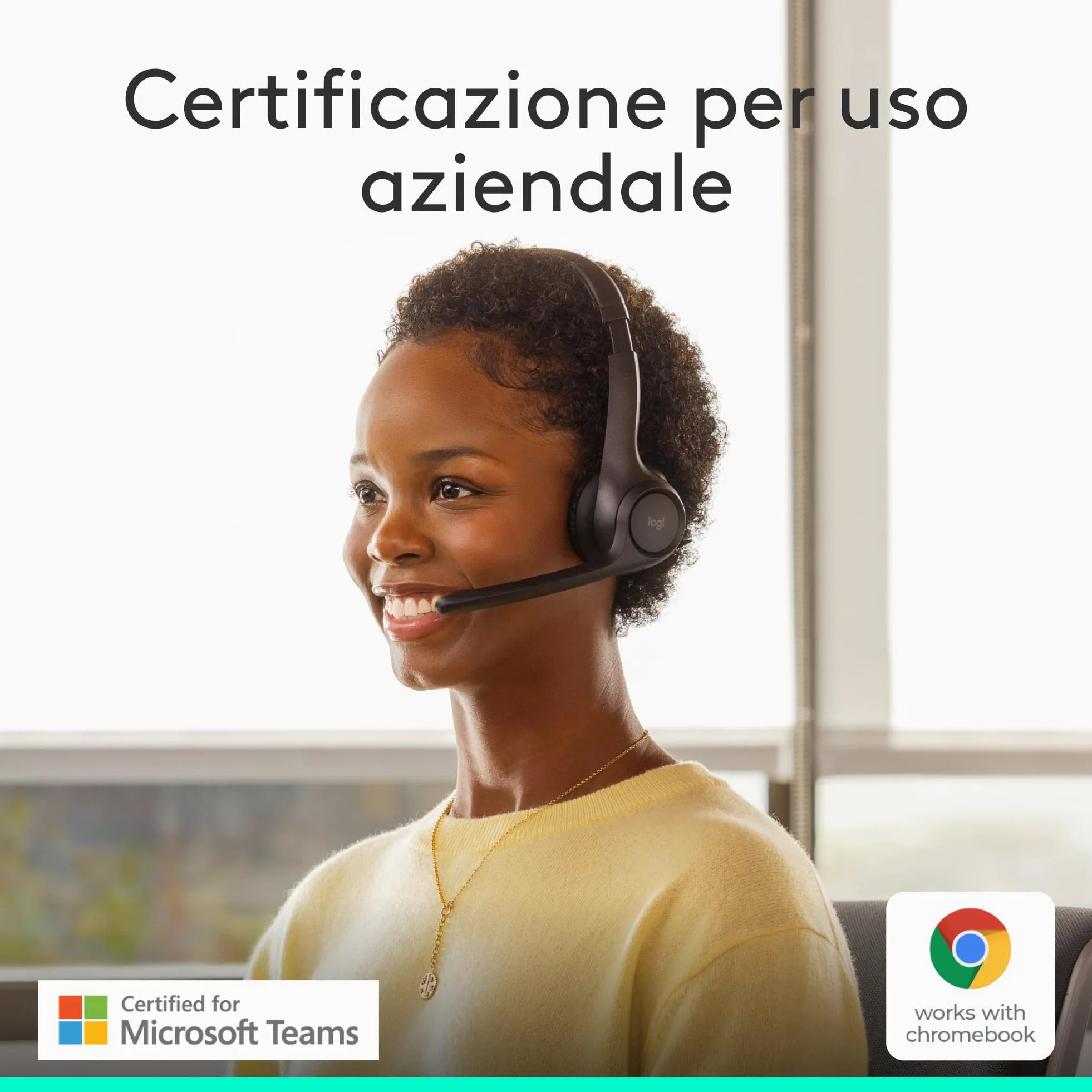 Logitech Zone 305 per aziende, cuffia con microfono wireless Bluetooth, per Microsoft Teams, compatibile con Windows, Mac, Chrome, Linux, iOS, iPadOS, Android - Nero