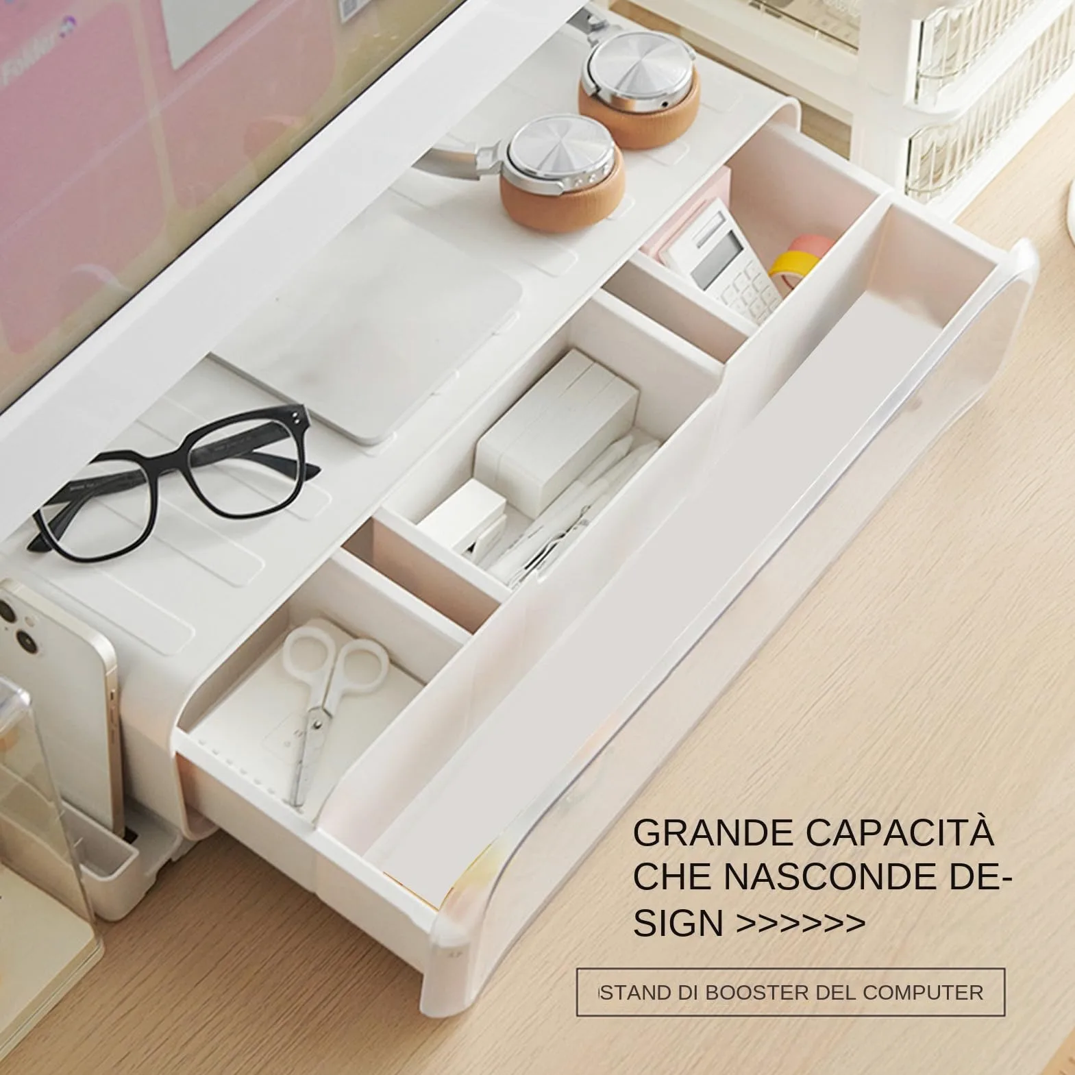 Alzaschermo per Scrivania Ergonomico E Antiscivolo, Multiuso Con Spazio Di | Alzatina per Laptop e Organizzatore da Ufficio Per Scuola, Postazione Di Lavoro, PC, Stampant