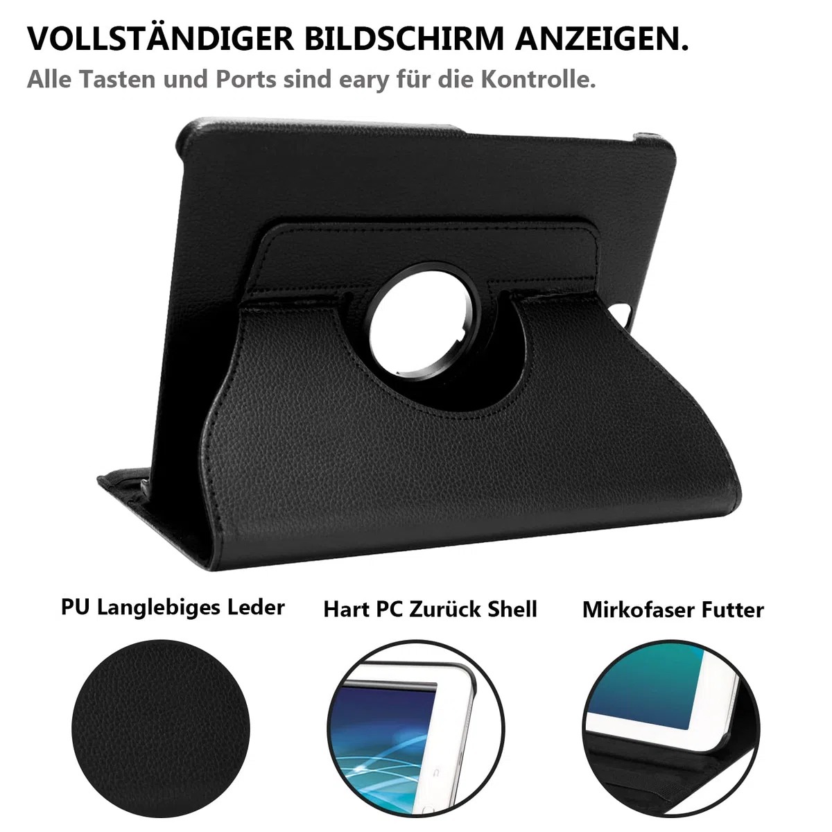 Custodia per Samsung Galaxy Tab S3 9.7 pollici 2017 (SM-T820 SM-T825) - Rotazione di 360 gradi Custodia protettiva completa per supporto,Con Penna Stilo, Pellicola Per Schermo (Black)