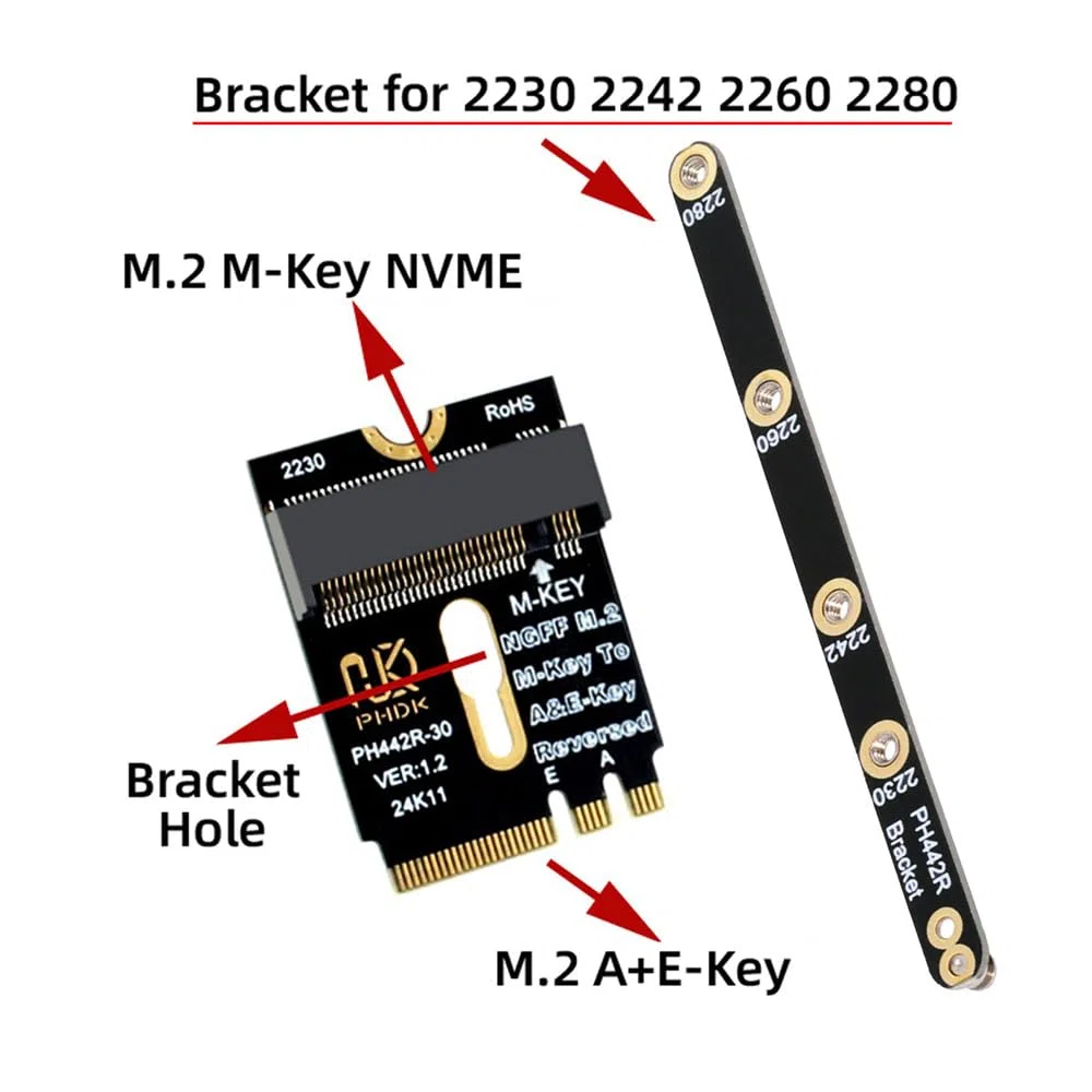 cablecc NGFF M.2 Key A+E a PCI-E 4.0 NVME M-key con adattatore di estensione della staffa per scheda madre del laptop SSD 2230 2280