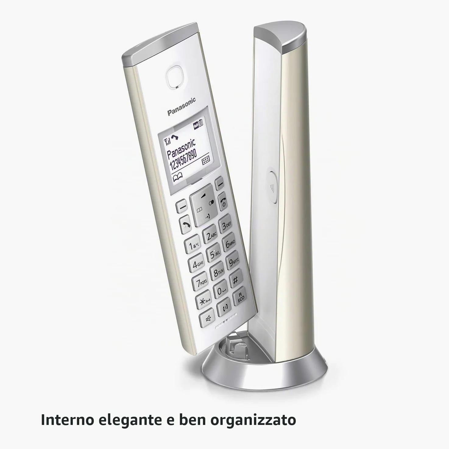 Panasonic KX-TGK220 - Telefono DECT - Cornetta Wireless - Telefono con Vivavoce - 120 Voci - Identificatore di Chiamata - Champagne