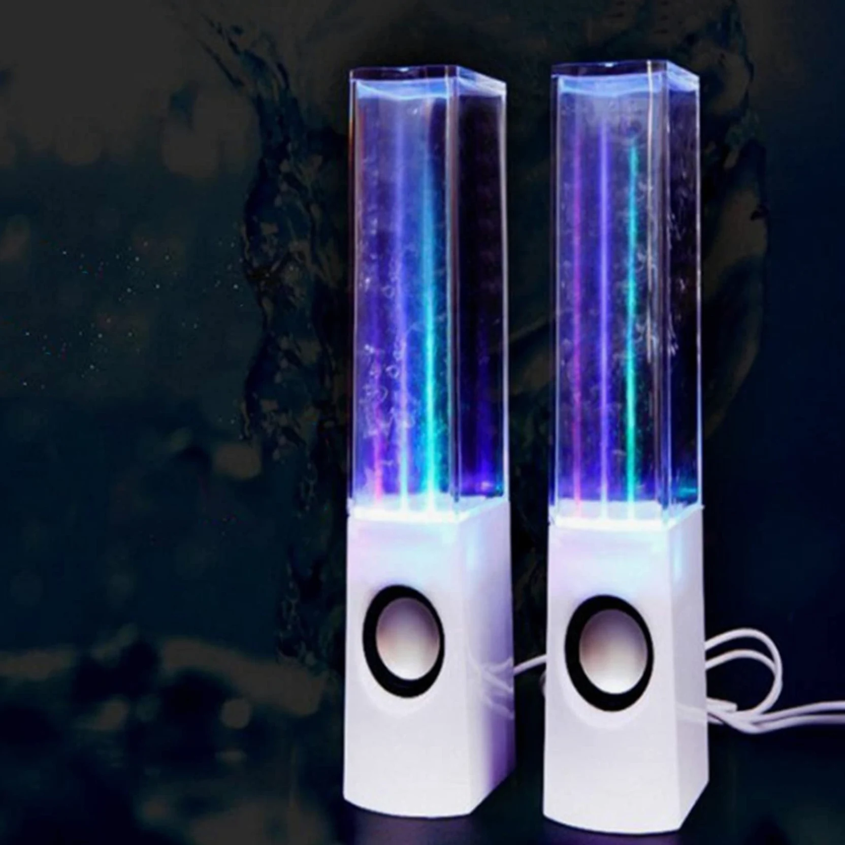 4PZ Altoparlanti Luminosi Un LED Dancing Water Music Fountain Light per PC Laptop per Telefono Altoparlante Stereo da Scrivania Portatile Bianca
