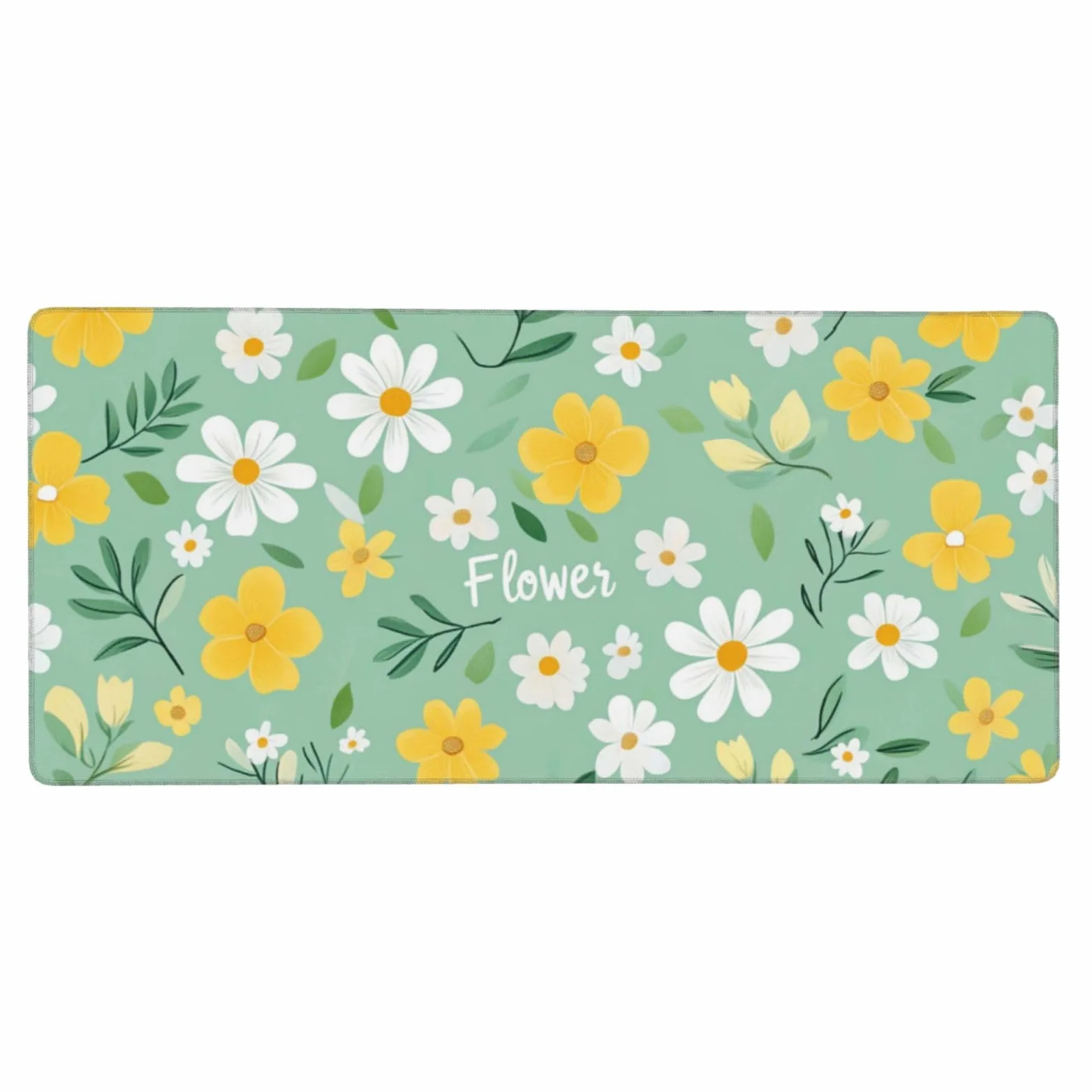 Tappetino Mouse XXL Fiore & Giallo, 100 x 50 cm Tappetino da Scrivania G512 | Tappetino per Mouse, Base in Gomma Antiscivolo, Superficie Impermeabile, Bordi Cuciti, Tappetino Scrivania per Ufficio, Gioco