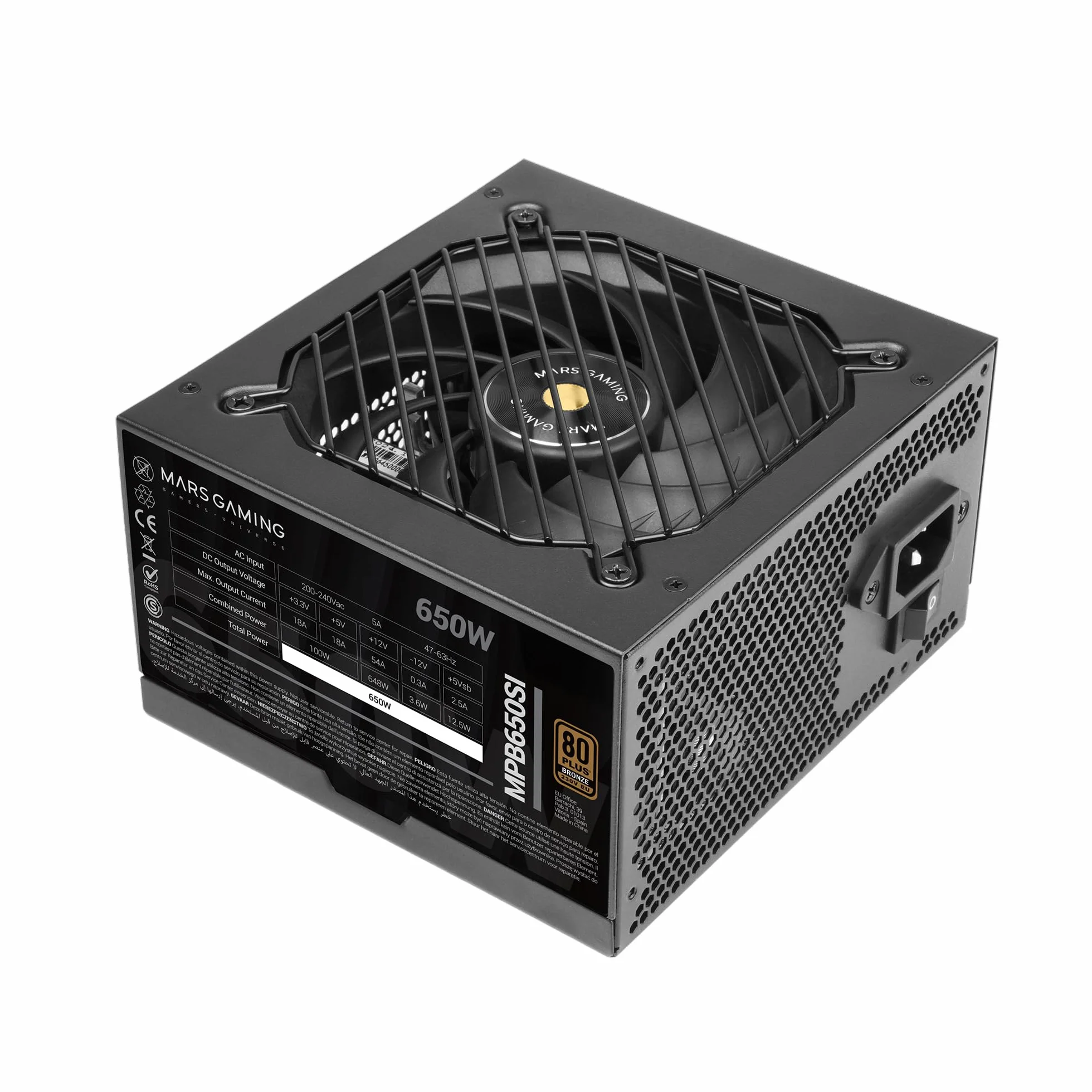 Mars Gaming MPB650SI, Alimentatore PC ATX 650W, 7 Anni di Garanzia, 80Plus Bronze 230V, 90% di Efficienza, Ventola SI Extreme Silence con Nucleo in Rame, Tecnologie AI2-RPM, DC-DC e SMD, Nero