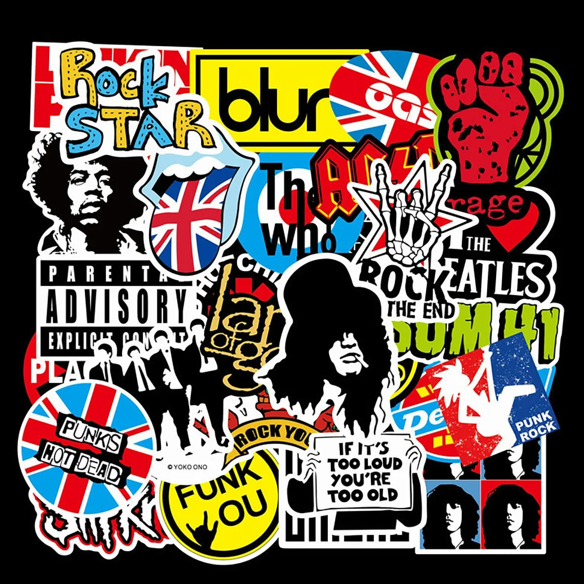 100 Pezzi Adesivi Rock And Roll, Musica Heavy Metal Punk Vinile Sticker Pack per Skateboard, Laptop, Chitarra, Casco, Moto (Rock and Roll)