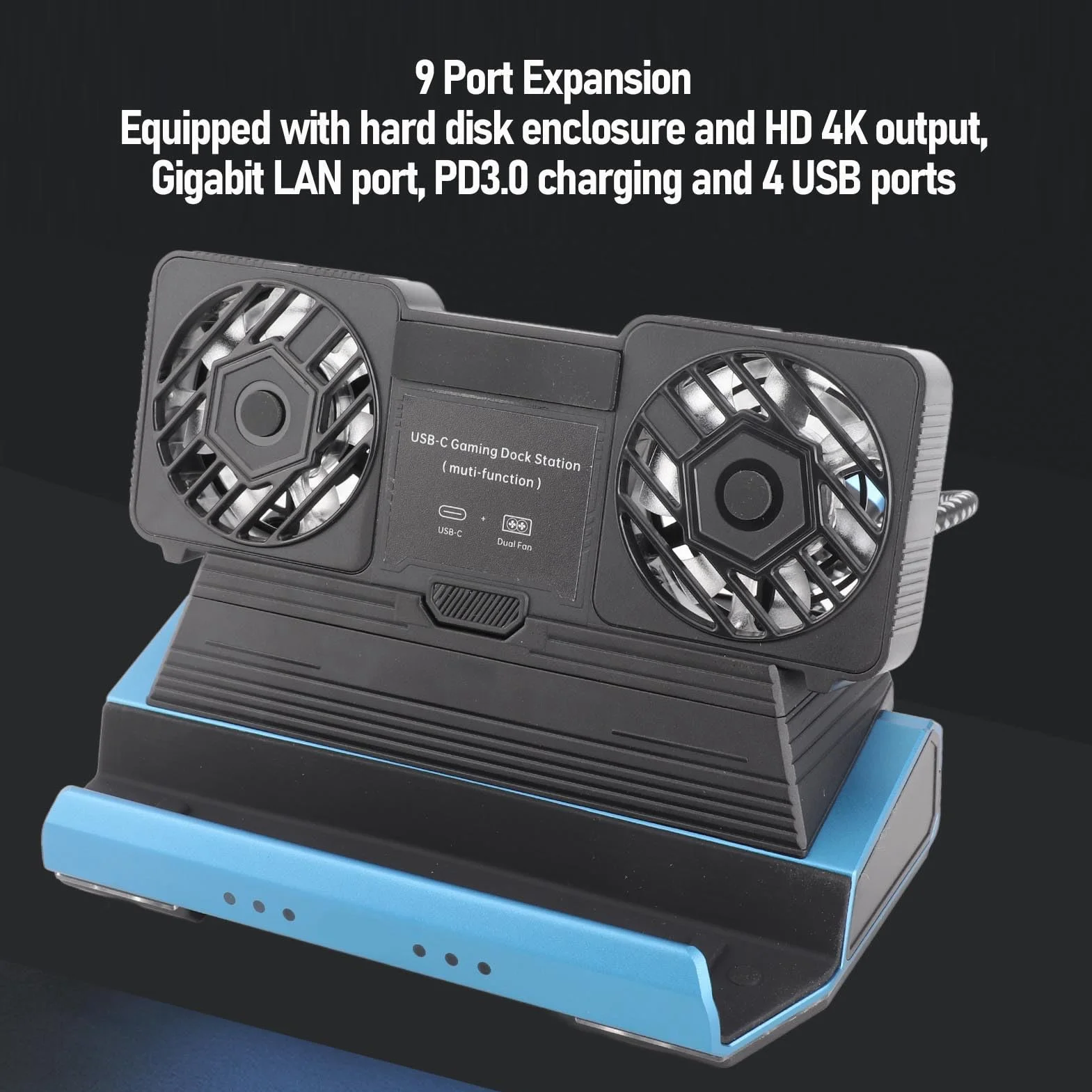 9 in 1 Stazione Docking per il Mazzo Steam, Rog Ally X, Legion Go, Claw, Dock Console da Gioco con Ventola di Raffreddamento a Doppio Raffreddamento, 4 Porte USB, Ricarica PD
