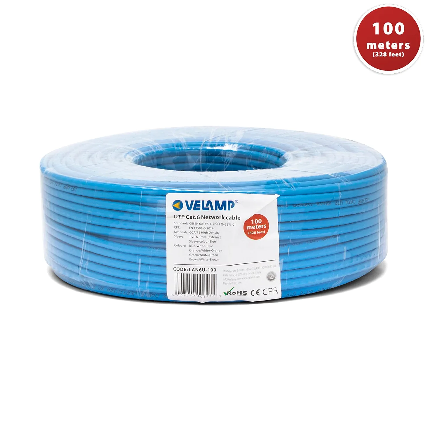 Velamp Cavo di Rete LAN Ethernet - Cat 6 – UTP – Lunghezza 100 mt - Matassa (color may vary)