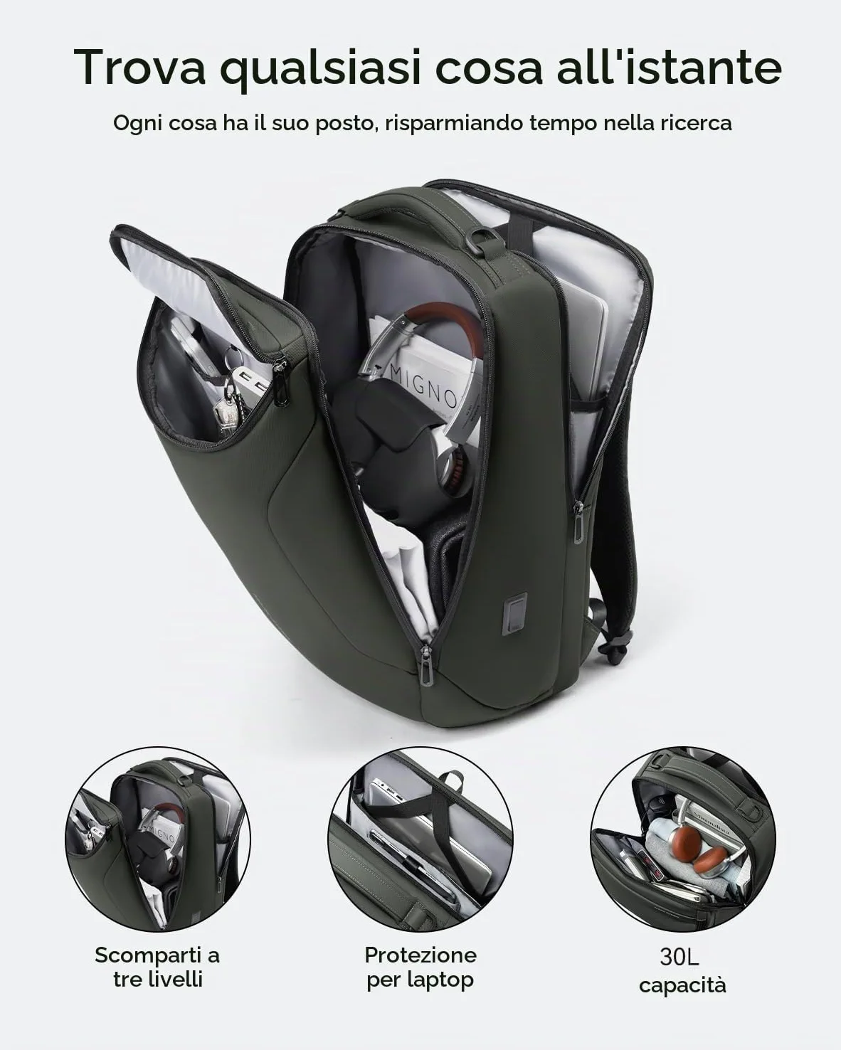 MARK RYDEN Zaino portatile di grande capacità con USB 17.3 pollici/15.6 pollici per gli uomini multifunzione antifurto zaino giorno per business
