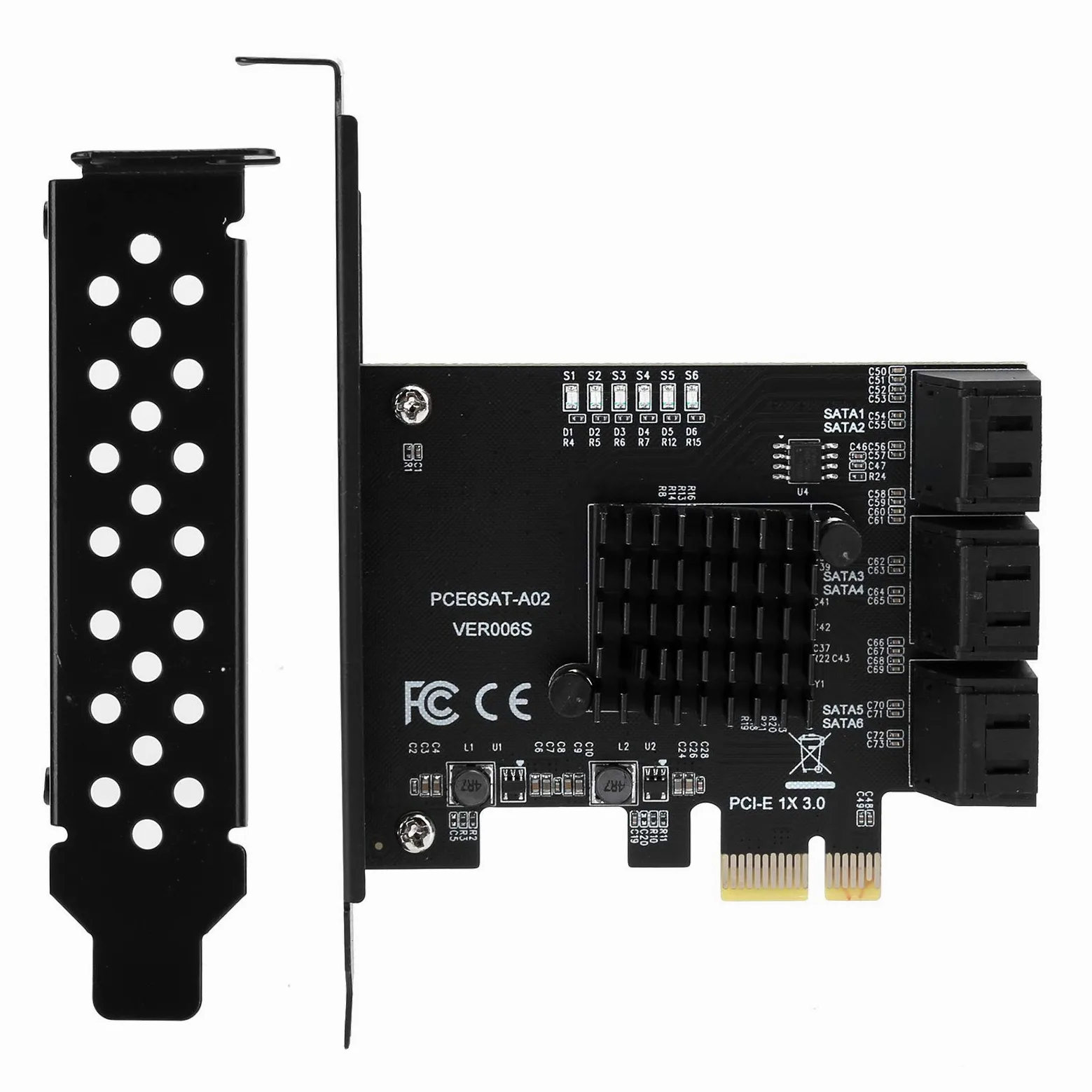 GOWENIC Scheda di Espansione PCIe a 6 Porte Scheda Controller 6G con ASM1166, Host PCI-E 4X 8X 16X, Indicatore di attività LED Blu, Dissipatore di Calore, Plug and Play per