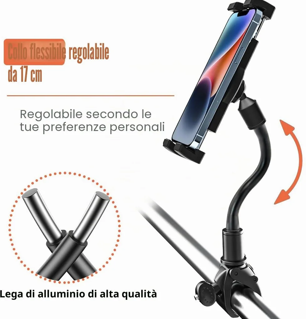 Oilcan Porta Tablet Tapis Roulant, Collo Oca Supporto Tablet Manubrio Bicicletta Ellittica Passeggino Sedia Rotelle con Braccio Regolabile, per iPad Pro Air Pro, Lenovo, Fire, iPhone (4-12.9")