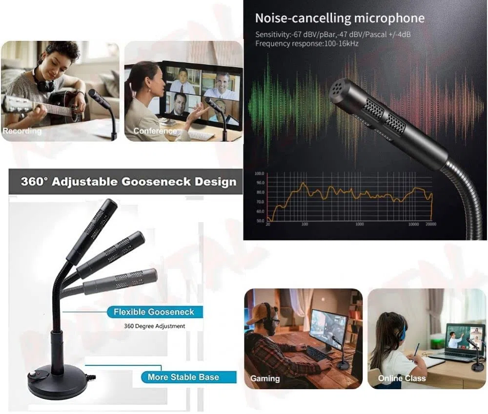 Microfono per computer jack 3.5mm Plug Play da tavolo con pulsante Mute per videoconferenze aziendali, lezioni online, registrazione, podcasting, giochi, chat, Skype (jack M580)