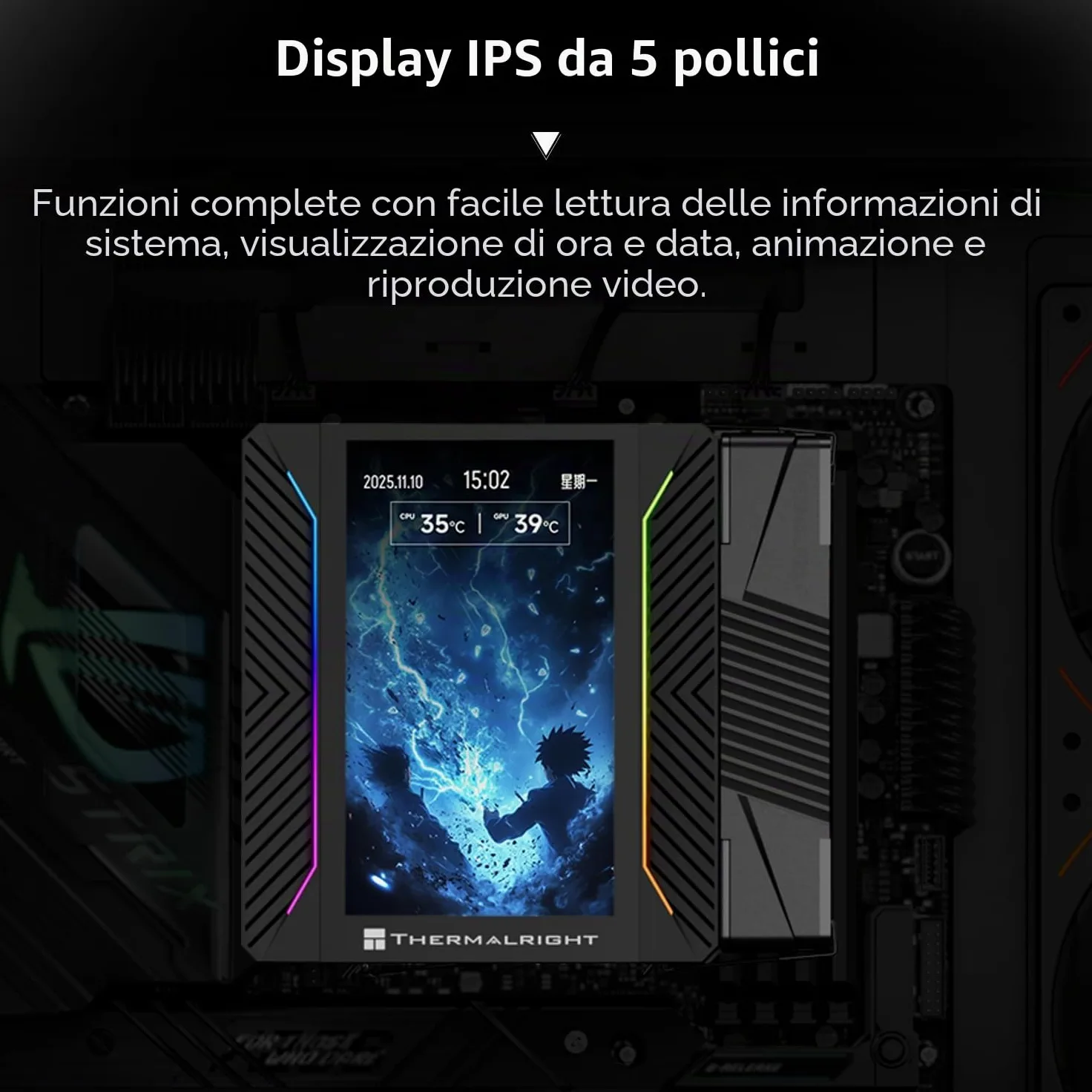 TR Peerless Assassin 120 VISION MAX ARGB Black CPU, raffreddatore PC con 2 ventole TL-K12 PWM, display magnetico da 5" (risoluzione 480 x 854) per LGA1851/1700 & AM5