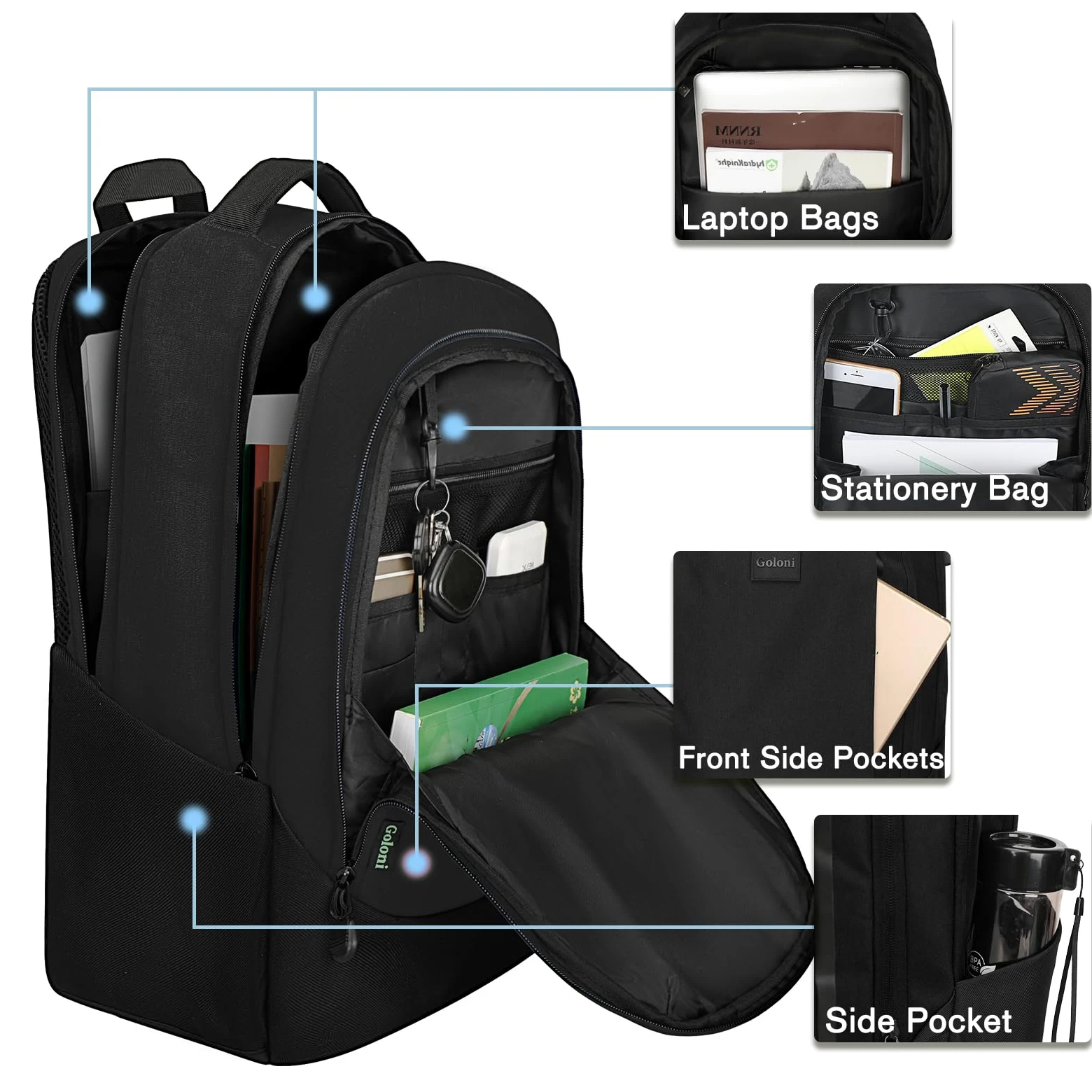 Goloni Zaino leggero e casual per computer portatile, borsa da viaggio classica, con porta di ricarica USB, per uomini e donne
