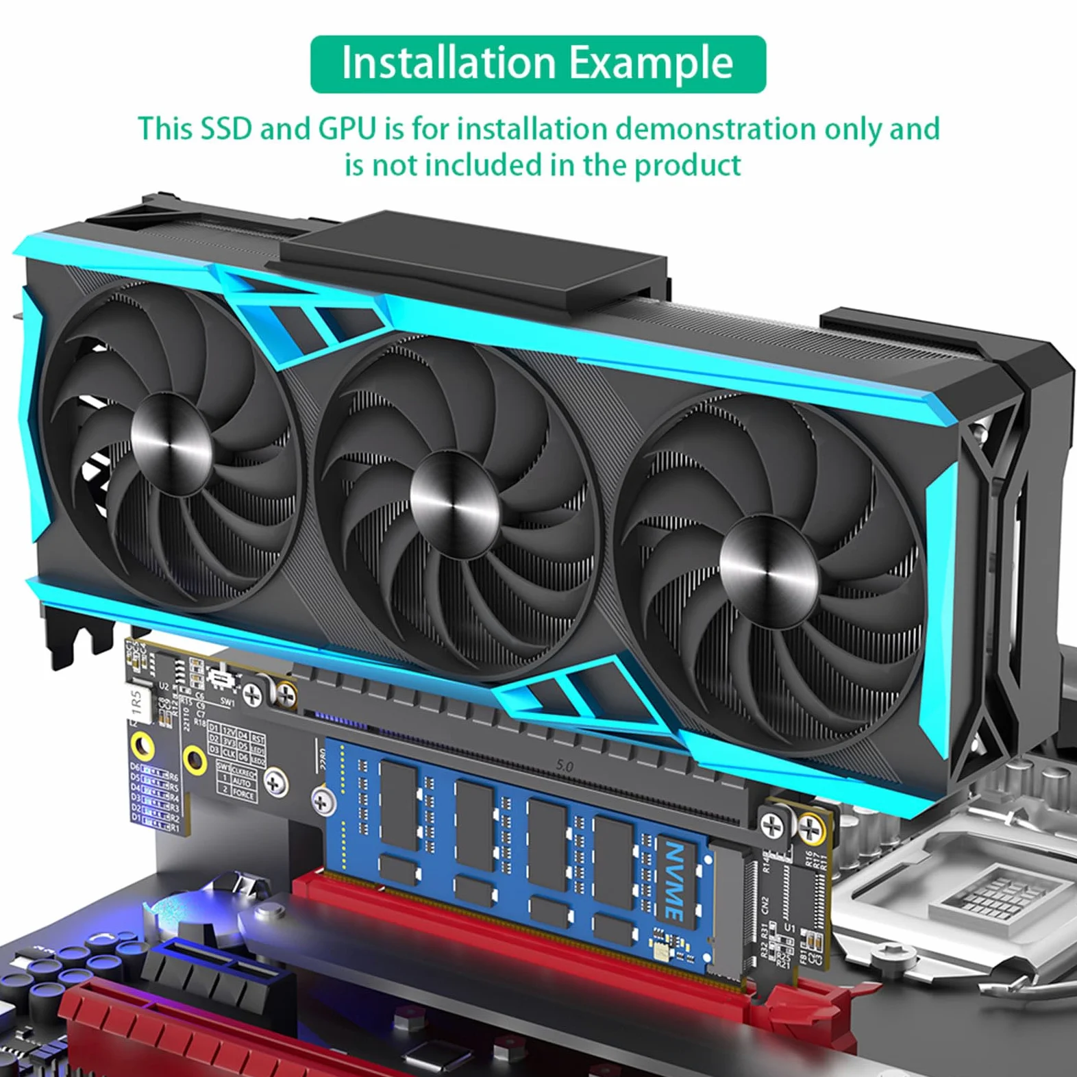 Efficiente PCIe 16X 5.0 Doppio NVMe Scheda Adattatori per Desktop Facile Installa e Trasferimento Dati A 32Gbps Thermals Adattatori
