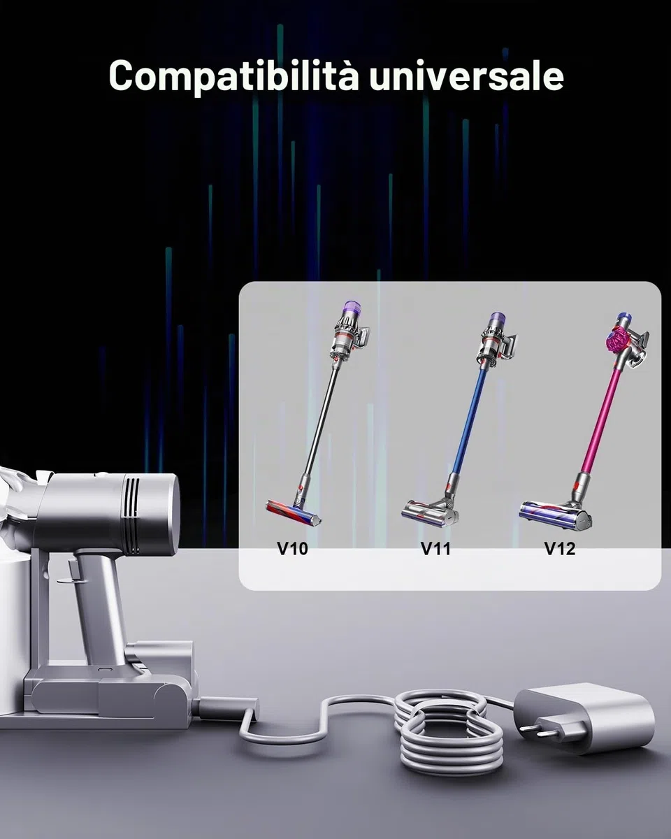 30,45V Caricatore Compatibile con Dyson V10 V11 V12 V15 SV12 SV14 SV15 SV20 SV22 Aspirapolvere Alimentatore, cavo di ricarica da 1,8 m