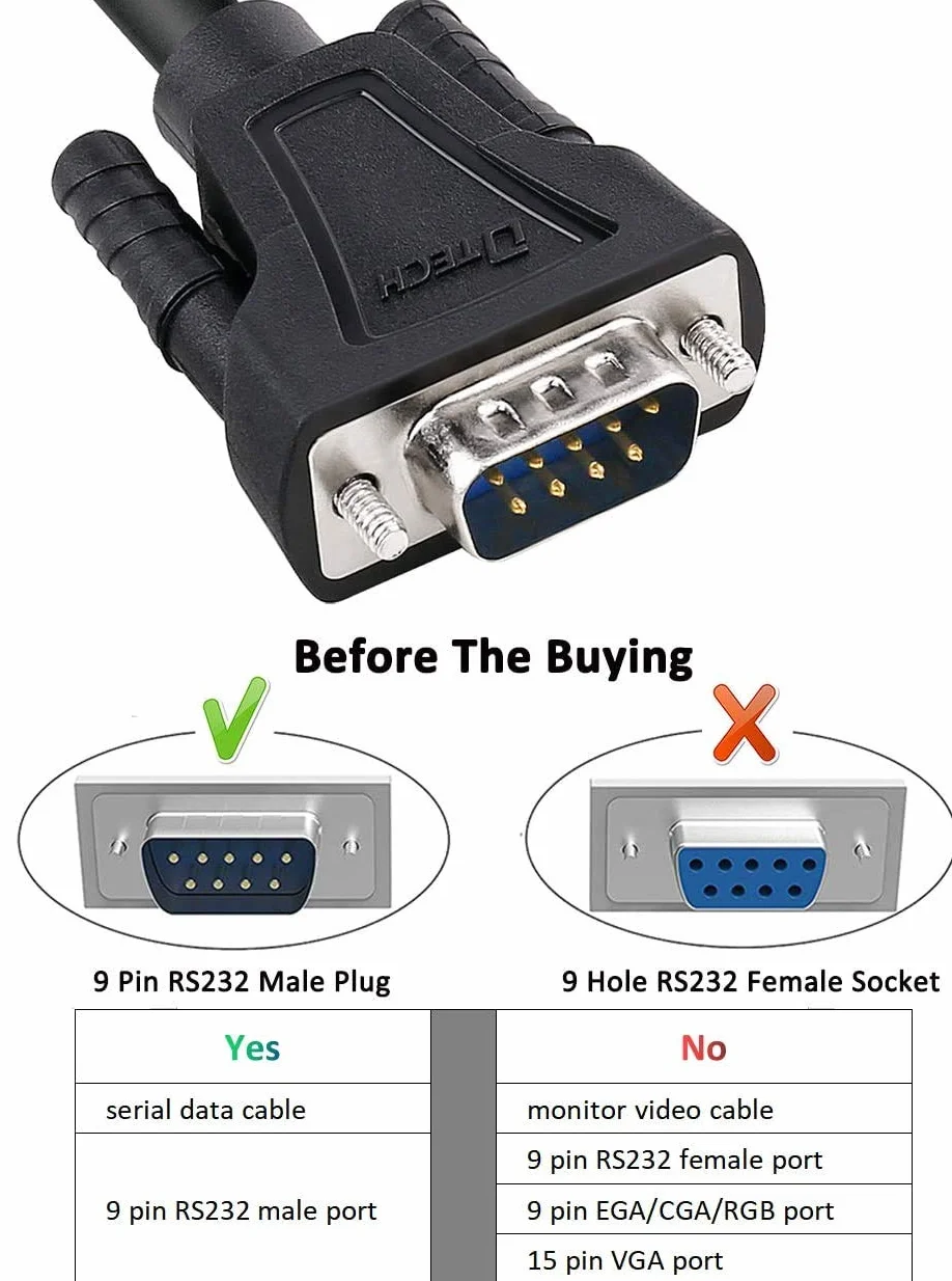 DTECH, da DB9 a DB9 RS232 - Cavo seriale null da maschio a maschio, cavo modem croce e cavo TX/RX, per comunicazioni dati (1,5 m, colore: nero)
