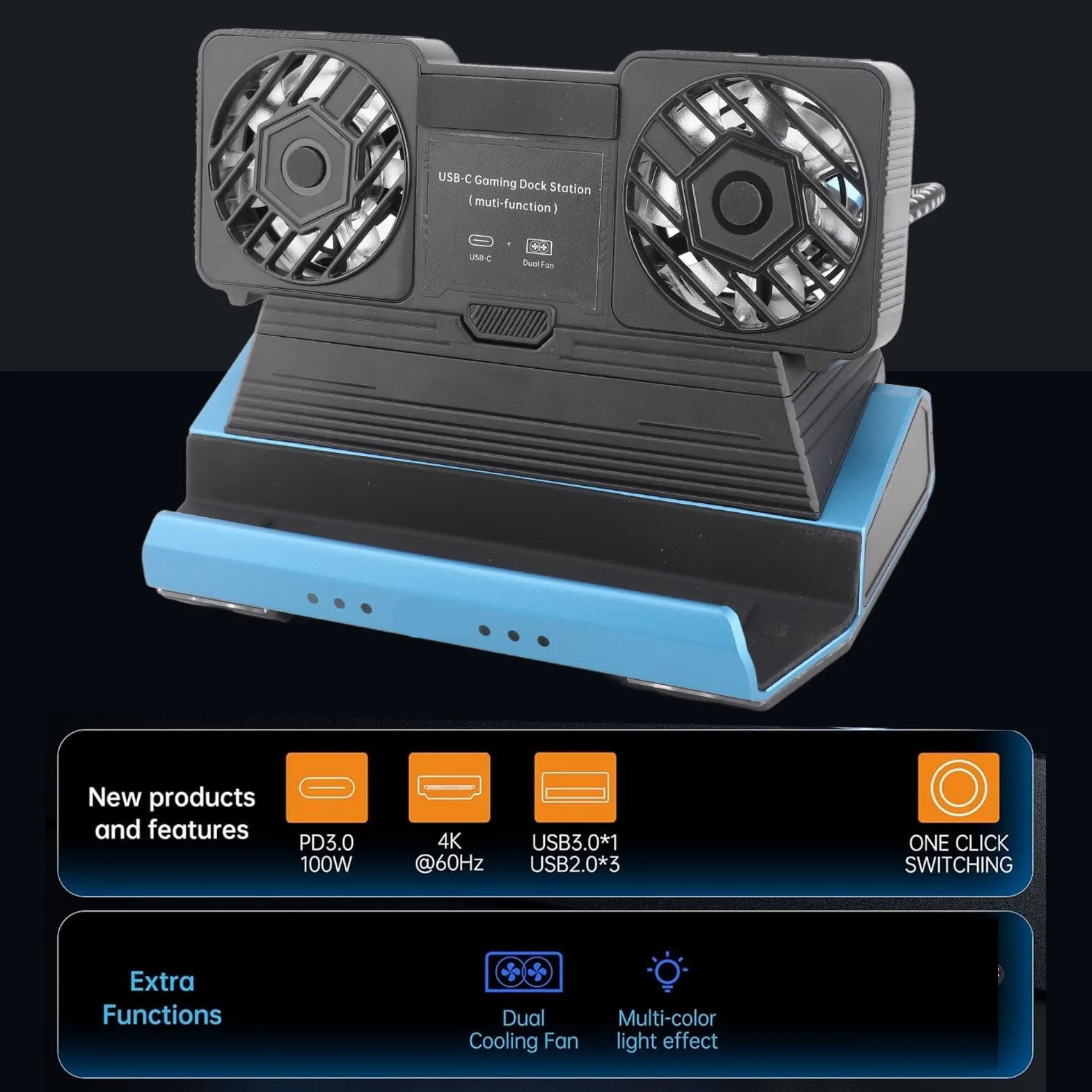 Fabater Docking Station 9 in 1 per Deck, Interfaccia Multimediale 4K 60Hz Gigabit RGB USB C HD, Dock per Console di Gioco Portatile Ethernet con Doppia Ventola di Raffreddamento