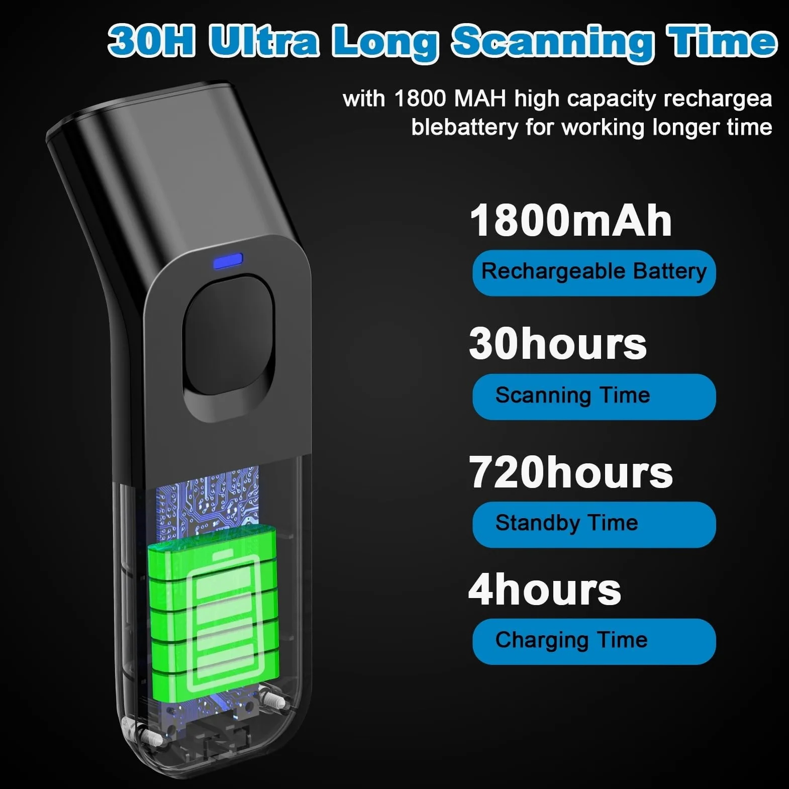 Scanner portatile per documenti Scanner di codici a barre wireless QR 1D/2D con supporto, scansione automatica disponibile, batteria ricaricabile da 1800 mA*H