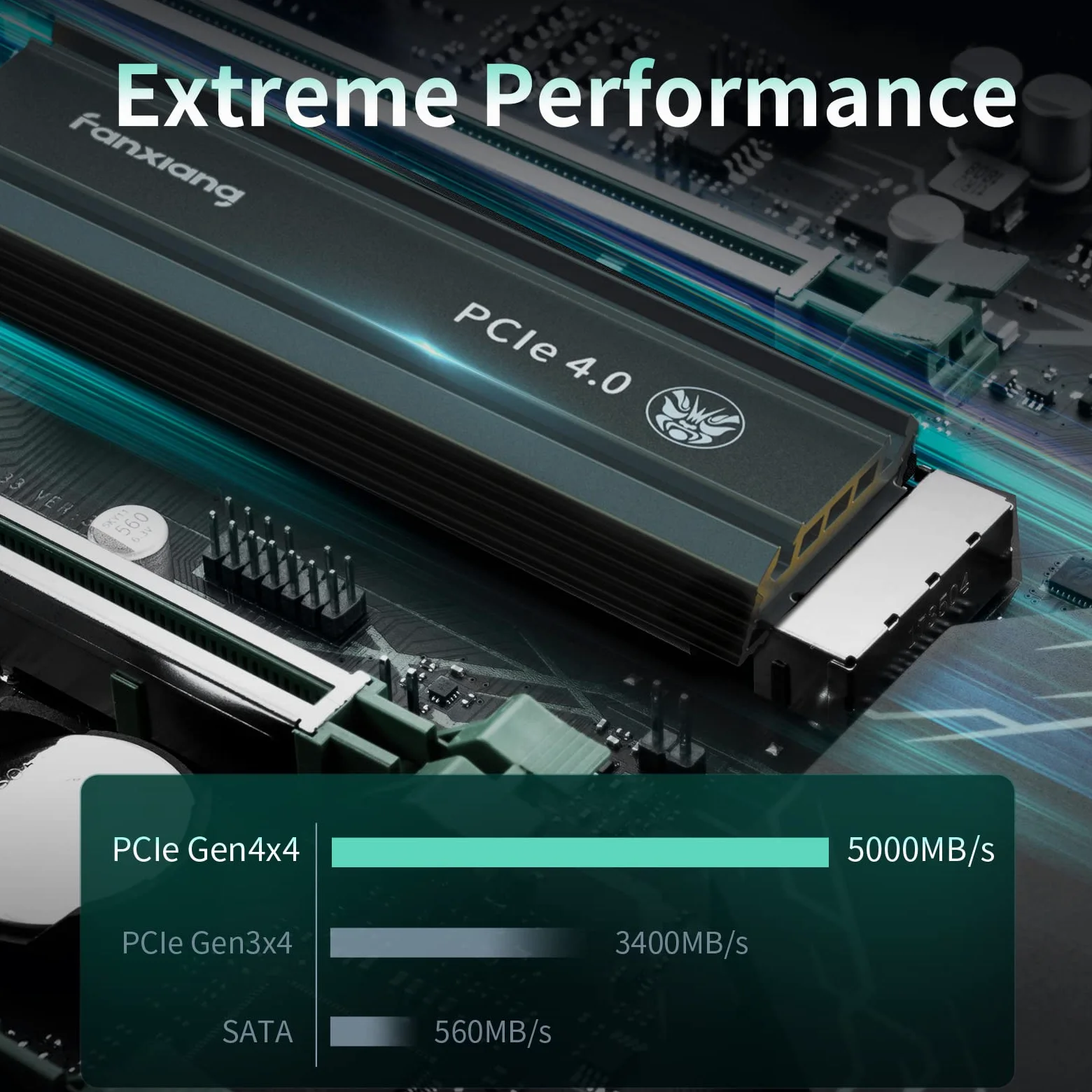 fanxiang S660 SSD 1TB PCIe 4.0 NVMe SSD M.2 2280 Unità a Stato solido Interna Con Dissipatore di Calore, Fino a 5000MB/s, Cache SLC Dinamica, Compatibile con PS5 e Computer