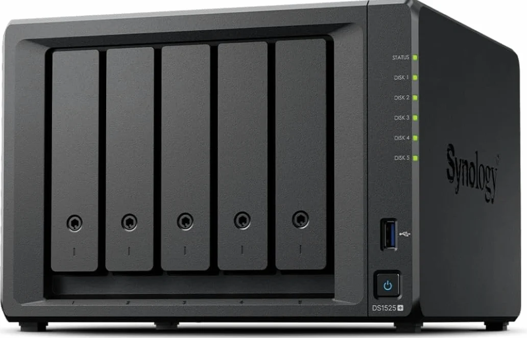 Synology Discstation NAS DS1525+ 20TB Bundle Seagate (5X 4TB Ironwolf) serie 5 Bay Plus con Ryzen R1600, 8 GB Ram