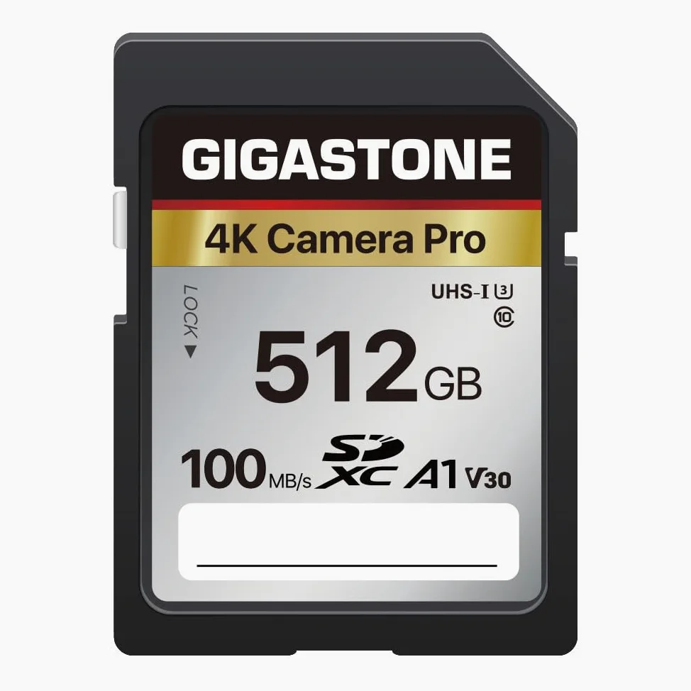Gigastone Scheda di memoria SDXC da 512 GB, 4 K Fotocamera Pro Seriale, Velocità di trasferimento fino a 100 MB/s. Compatibile con fotocamera Canon Nikon Sony Videocamera, A1 V30 UHS-I Classe 10 per