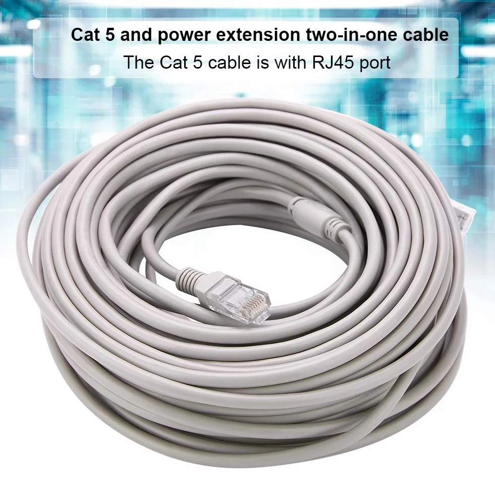 ASHATA Cavo Ethernet, 5M / 10M / 15M / 20M RJ45 + DC Cavo Ethernet CCTV Testa Maschio e Femmina Jack 2.1mm / 5.5mm per telecamere IP Sistema NVR 10 Mbps / 100 Mbps(20M)