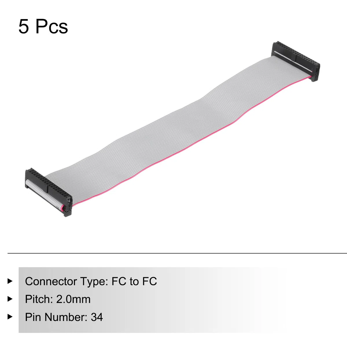 QUARKZMAN Cavo a Nastro Piatto Idc 34Pin, Passo 2.0mm, connettore Fc a Fc, Lunghezza 20cm, Filo Grigio per Computer, display Led, Dvd, confezione da 5 Pezzi
