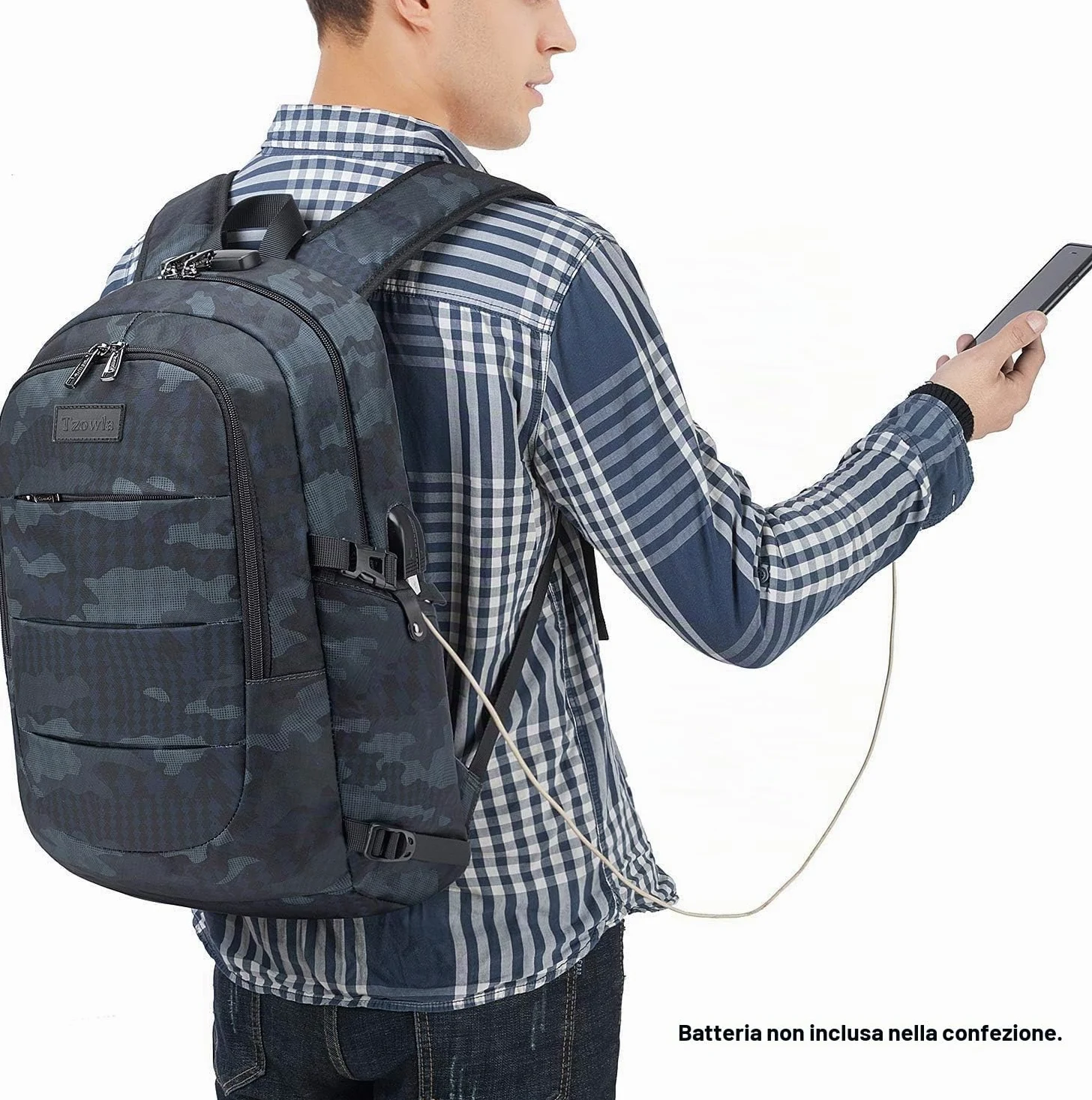 Tzowla Zaino Porta PC Universitari Uomo e Donna,Zaino da Viaggio Impermeabile Antifurto di Ricarica USB e Serratura per Notebook da 17/17,3 Pollici,Zaino da Giorno Sottile Lavoro Business-BluCamo