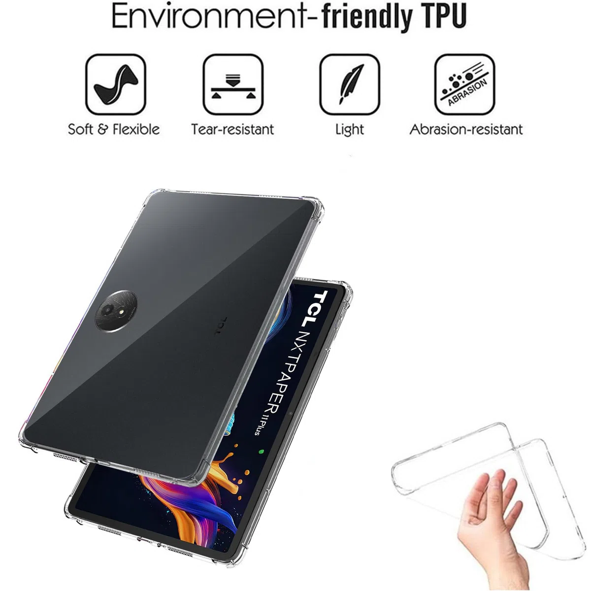 MEMELOKA Custodia per TCL Tab Nxtpaper 11 Plus 11.5 Pollici + 2 Pezzi Vetro Temperato, Cover Protezione in TPU Morbido Ultra-Sottile con Airbag in Silicone Rinforzato