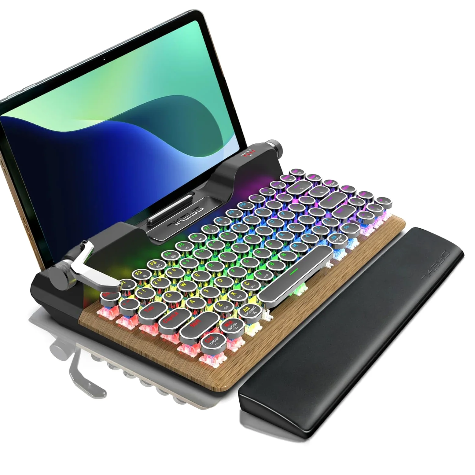 Tastiera in stile macchina da scrivere retrò senza fili meccanica RGB retroilluminata, poggiapolsi confortevole, supporto cablato/Bluetooth 5.0/wireless 2.4G per IPAD/PC/Laptop