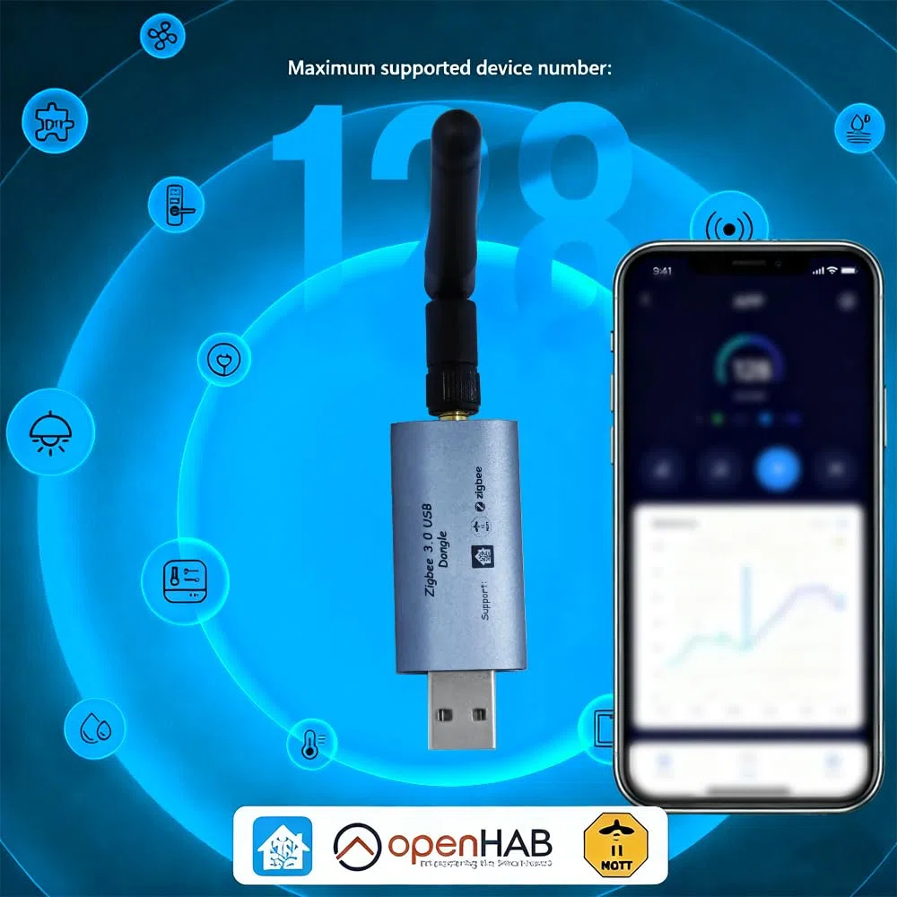 Zigbee 3.0 USB Dongle, Zigbee Gateway con chip EFR32MG21 e antenna esterna SMA, hub USB Zigbee universale, coordinatore per Home Assistant, Zigbee2MQTT, OpenHAB, Plug & Play