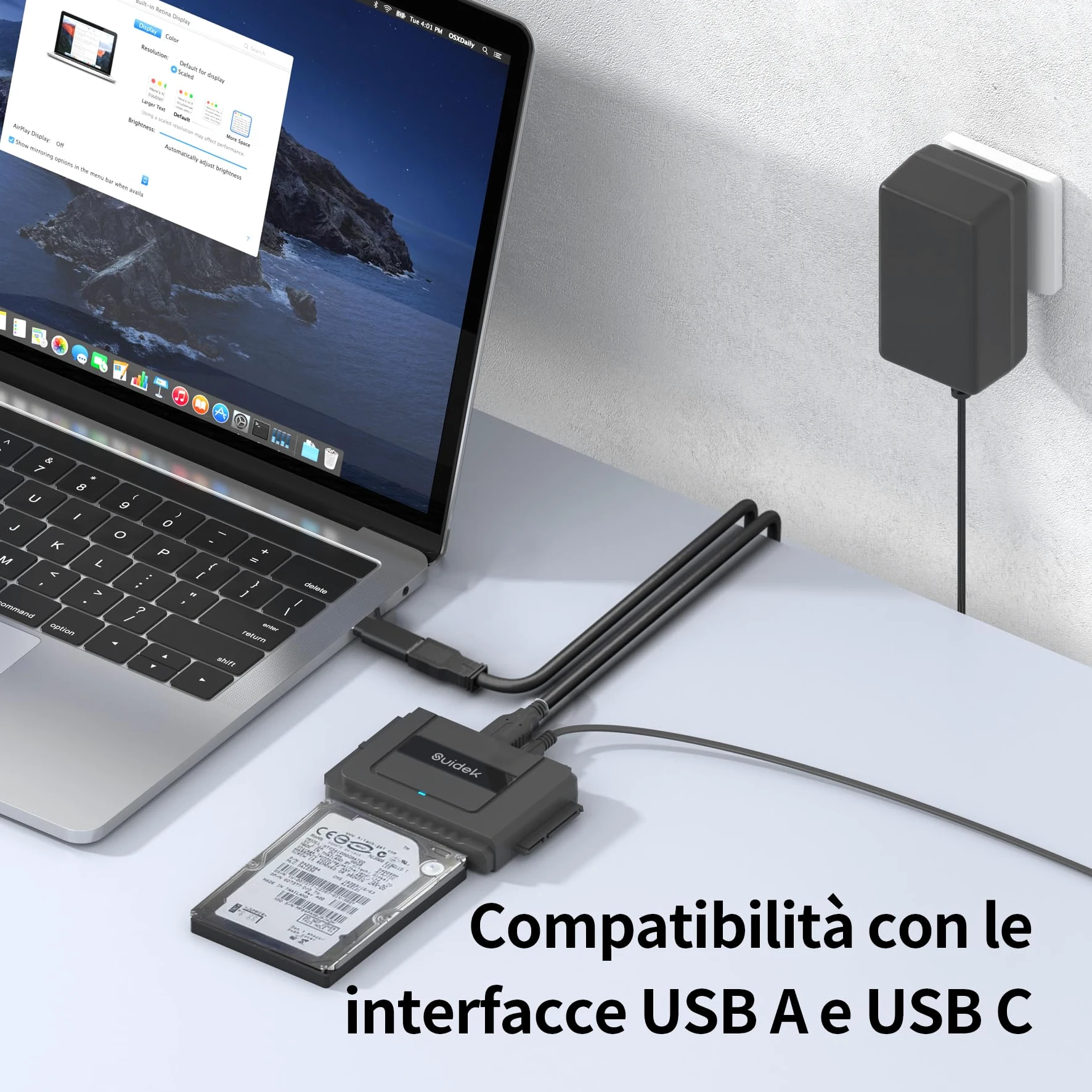 SUIDEK Adattatore da USB C a SATA IDE, adattatore per disco rigido IDE esterno per disco rigido universale da 2,5/3,5 pollici HDD/SSD, kit convertitore SATA con adattatore di alimentazione 12V/2A