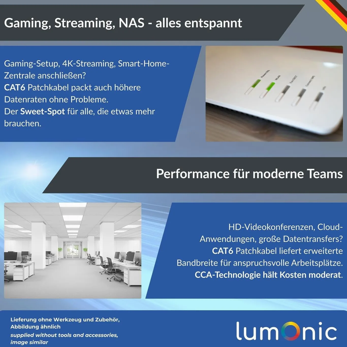 Lumonic LAN Cavo di rete 100m | LAN Cavo CAT6 F/UTP | Cavo Patch 4x 2x AWG26/7 (incagliato) | 250MHz 10 Gbit/s Ethernet