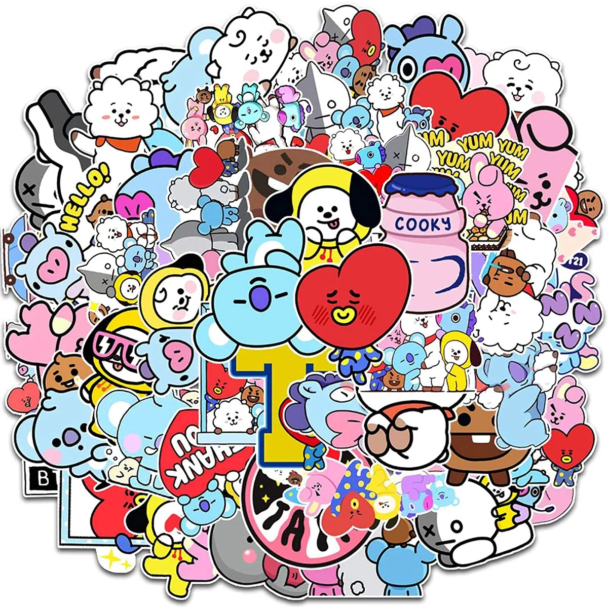 WiDream 100 Pezzi A-desivo G-raffiti Bt21, Impermeabili Vinile Caschi A-desivi Graffiti, Per Laptop, Skateboard, Valigie, Caschi, Telefoni Cellulari, Xbox, Macbook Adesivi Graffitii, (Adesivi 5-8 cm)