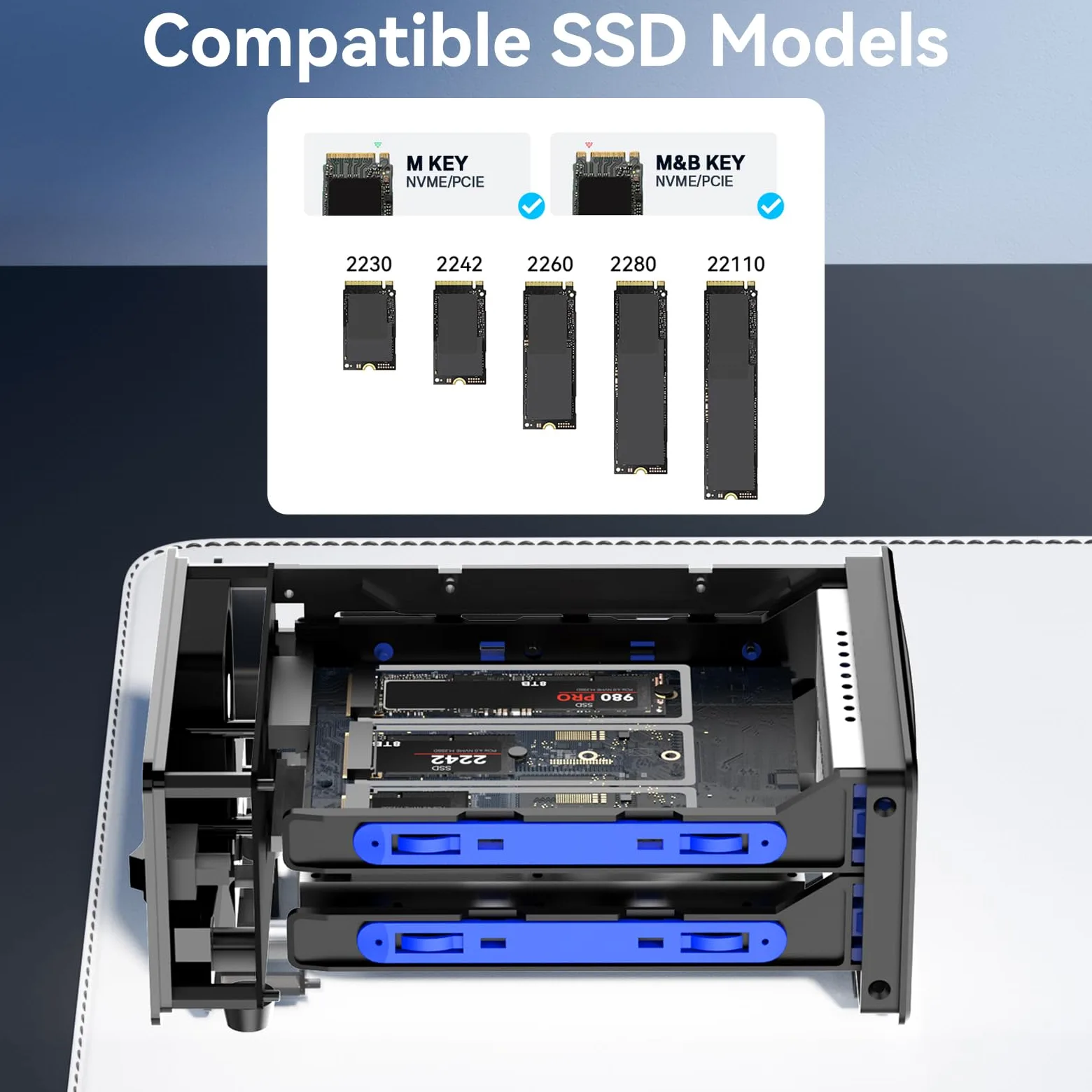 CENMATE 6 Bay NVMe M.2 Enclosure USB3.2 10Gbps SSD Enclosure per M/M+B Key in 2230/42/60/80/110 con Cavo USB CC e AC, Case M.2 SSD con 1*USB-HOST, Capacità 48TB(NO RAID/NAS)