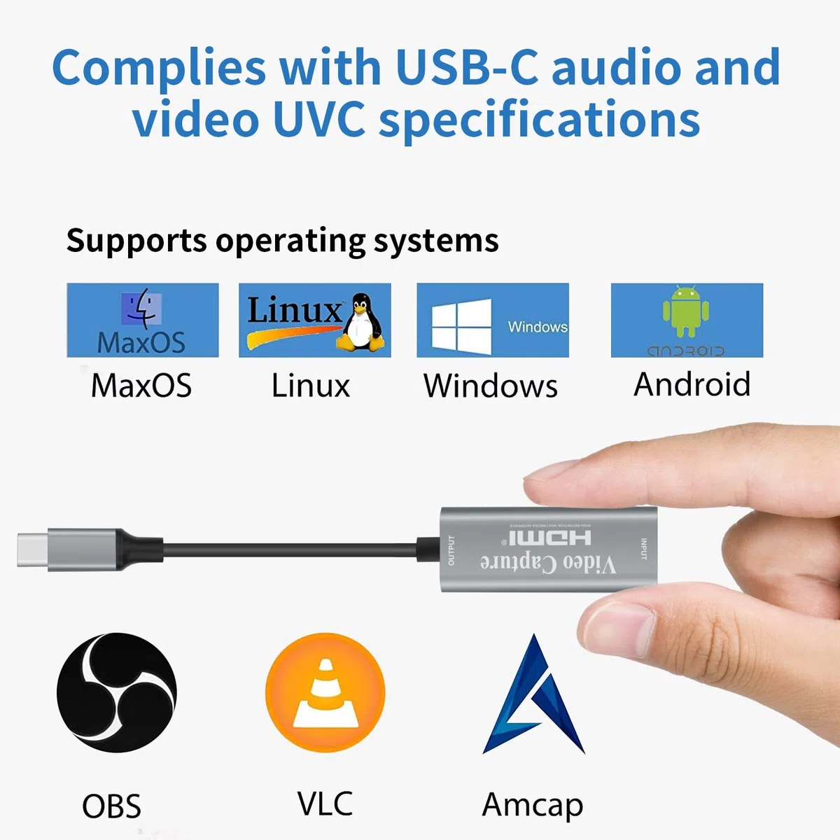 Scheda di acquisizione video 4K HDMI, scheda di acquisizione di giochi USB-C Adattatore di acquisizione 1080P per streaming, insegnamento, videoconferenza o trasmissione dal viv