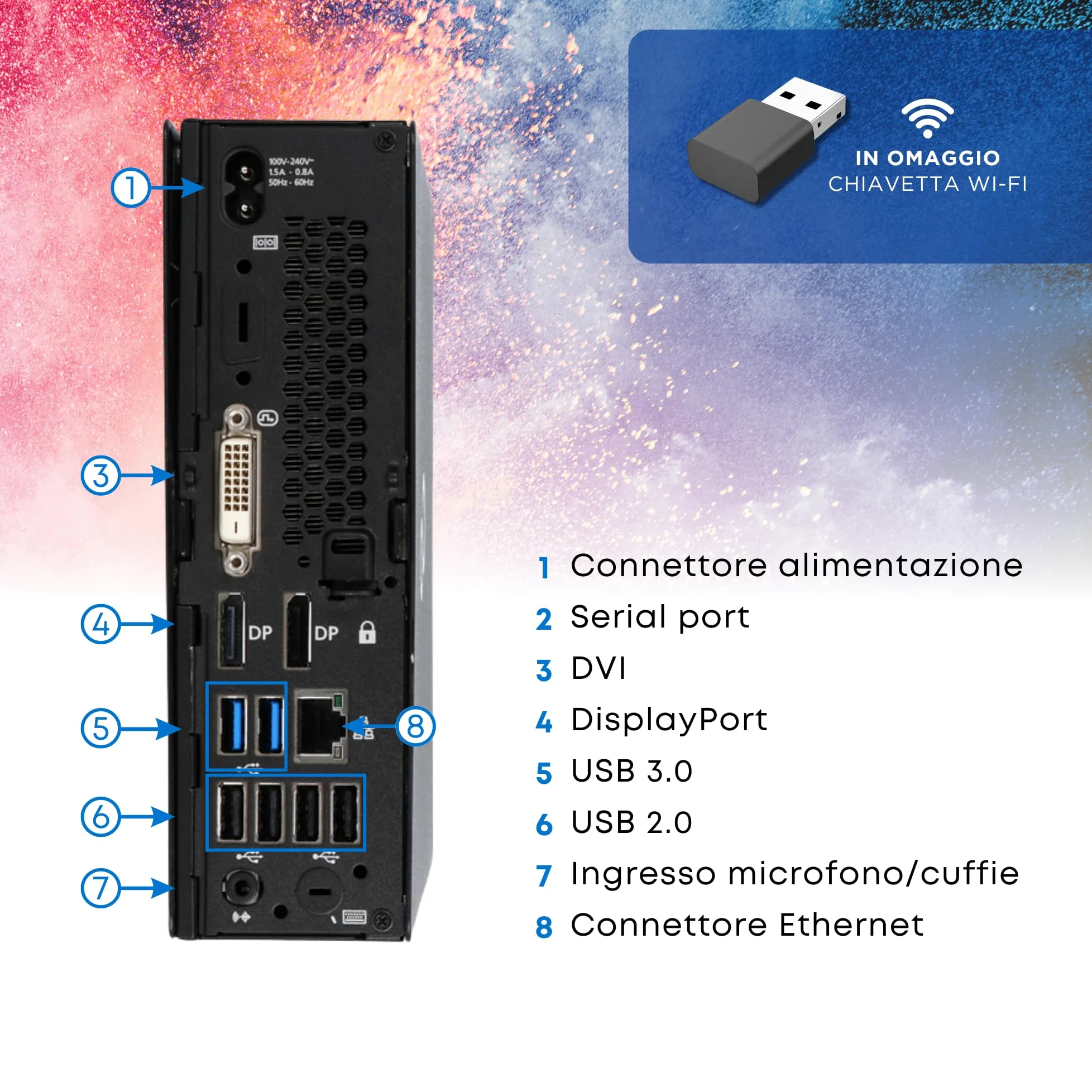 Fujitsu Q558 - Mini Pc Computer Fisso Desktop - Intel i5-8400T 6 Core 1.7 GHz - Ram 8GB DDR4 SSD 256GB, DVI + DP - Win 11 Pronto All'Uso con Chiavetta WiFi in Omaggio (Ricondizionato)